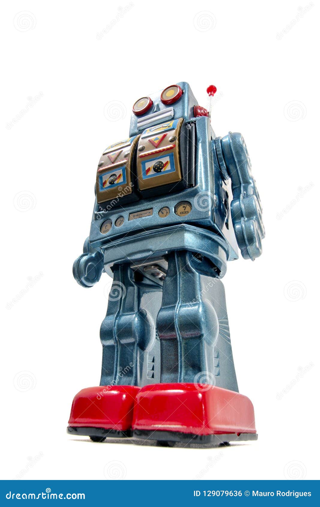 Vintage tin robot toy stock photo. Image of metal, antenna 129079636