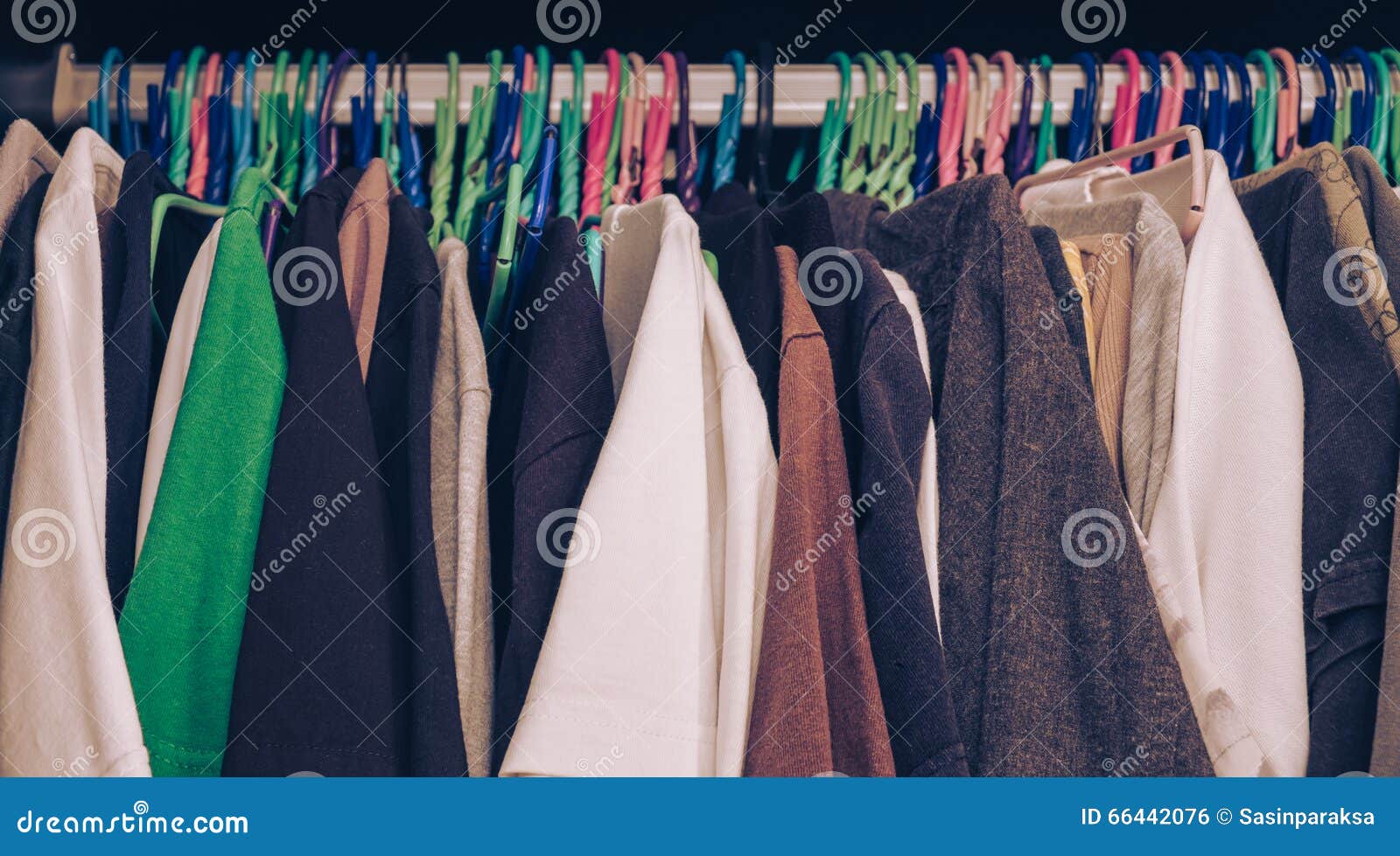 Vintage Tone, Teenager Man S Clothes Hanging in Wardrobe, Selective ...