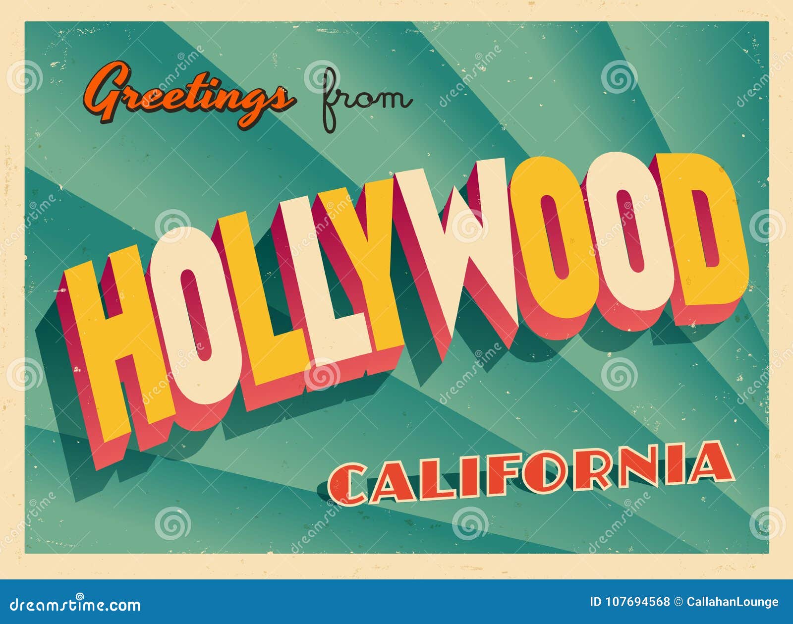 vintage touristic greeting card from hollywood, california.