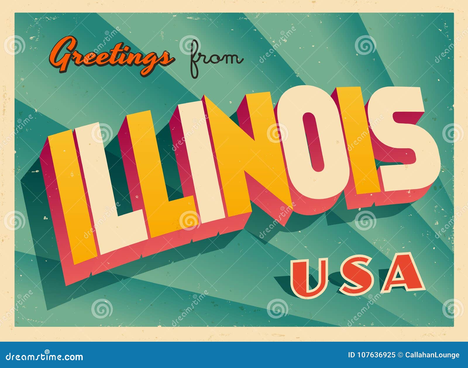 vintage touristic greeting card from illinois.