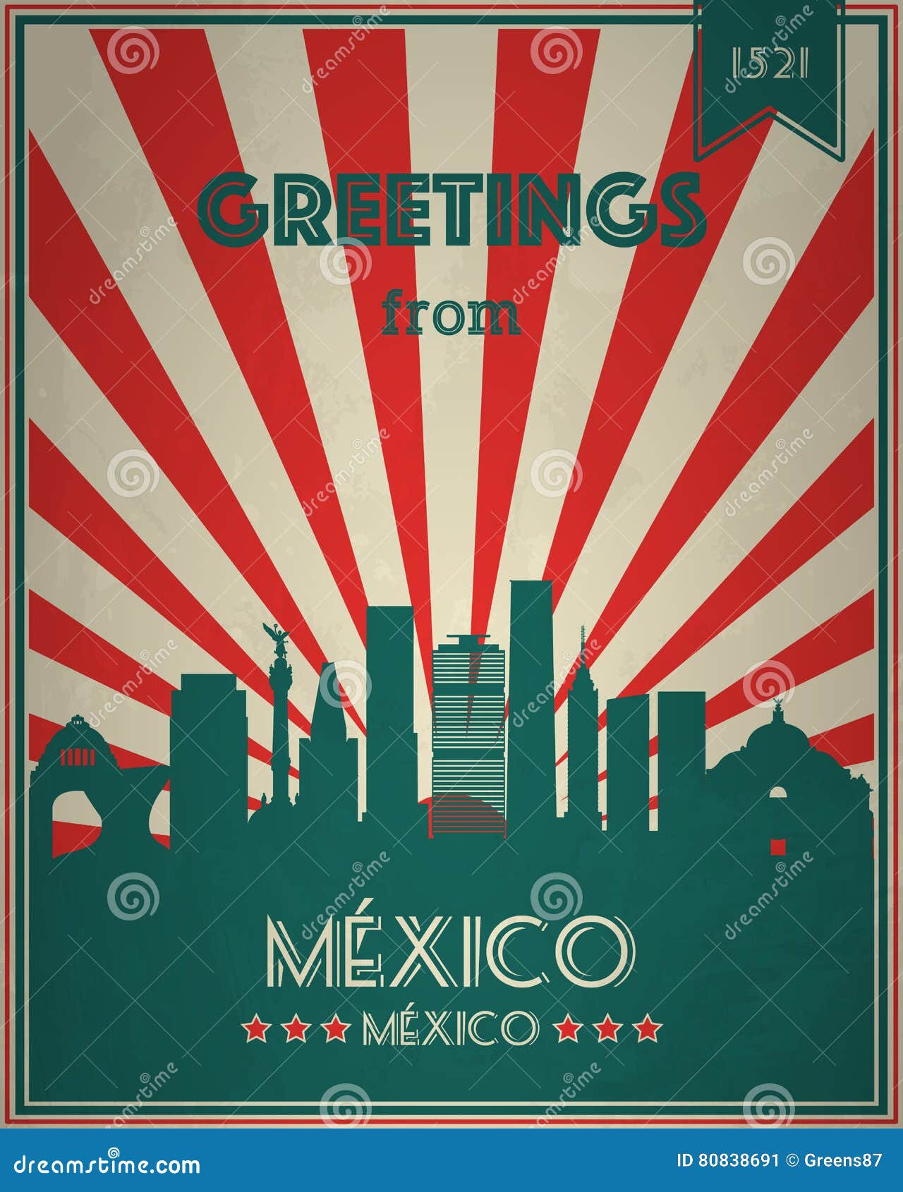 vintage touristic greeting card - mexico.