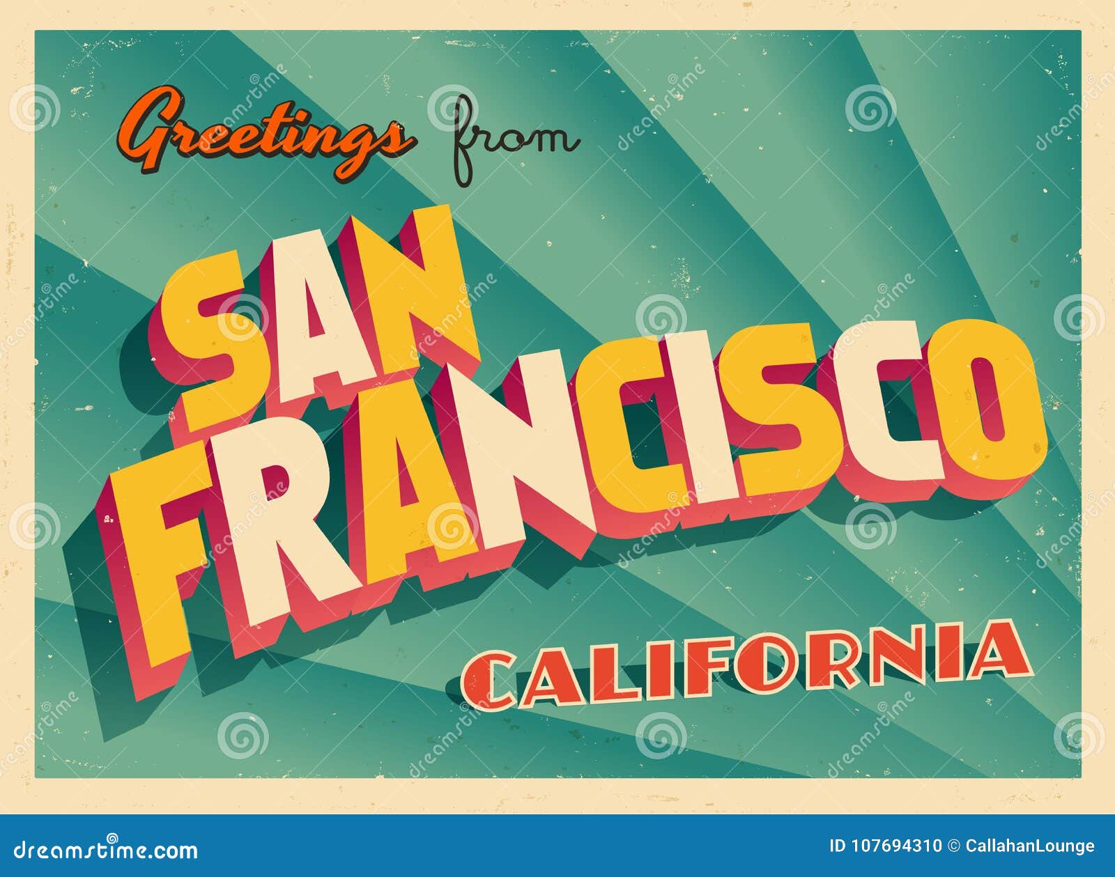Vintage Touristic Greeting Card from San Francisco, California. Stock ...