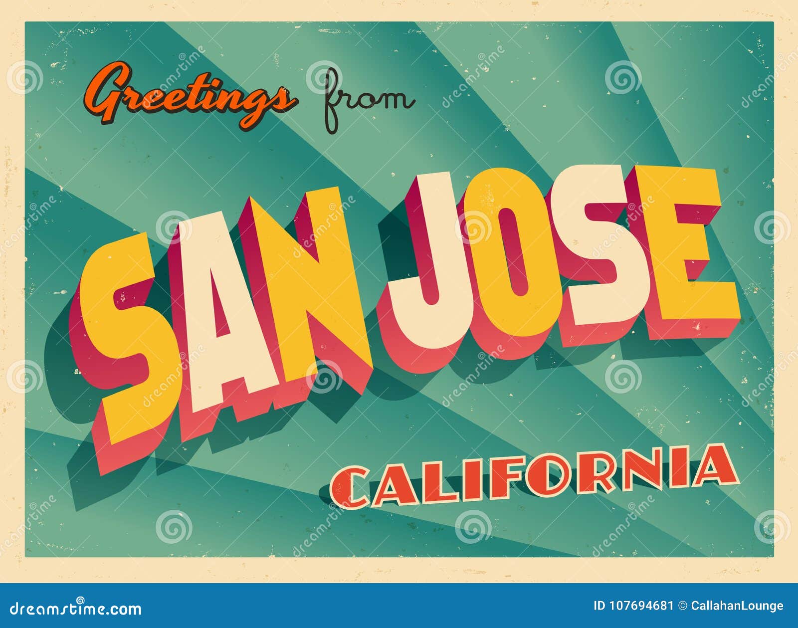 vintage touristic greeting card from san jose, california.