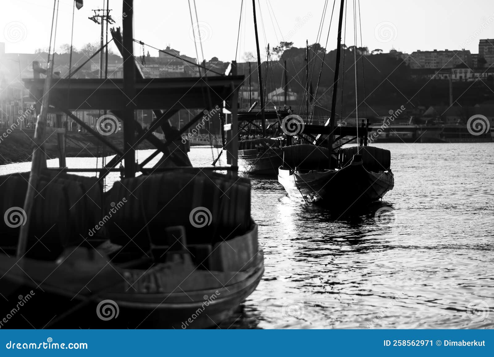 vintage traditional boats in vila nova de gaia, porto, portugal.
