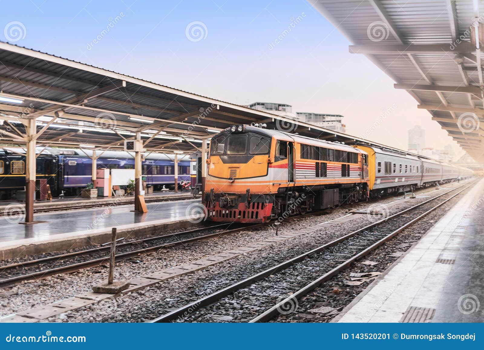 Vintage Train Parking on Train Tracks at Railway Station Stock Image