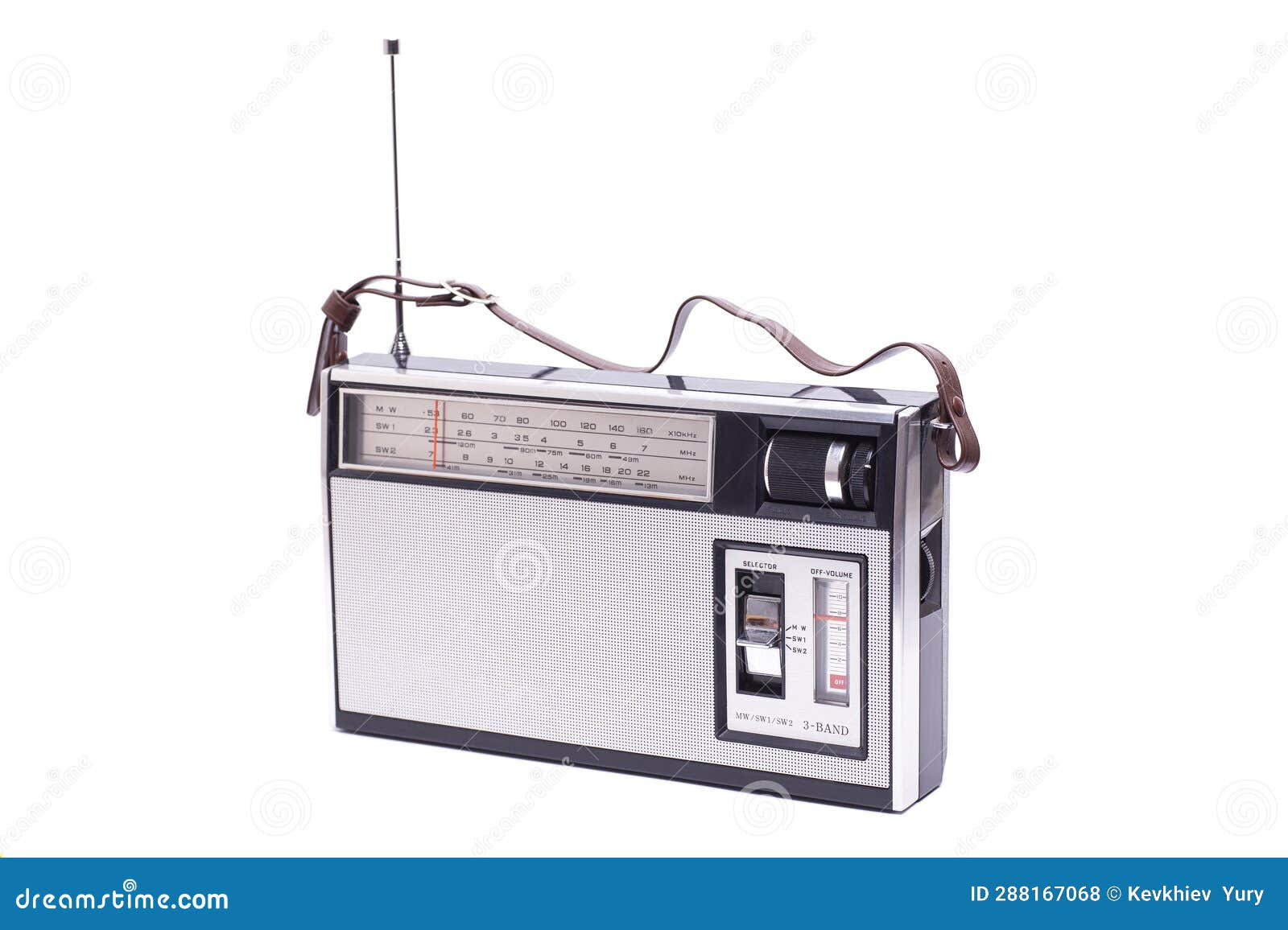 Vintage Transistor Radio Isolated on White Background. Stock Photo