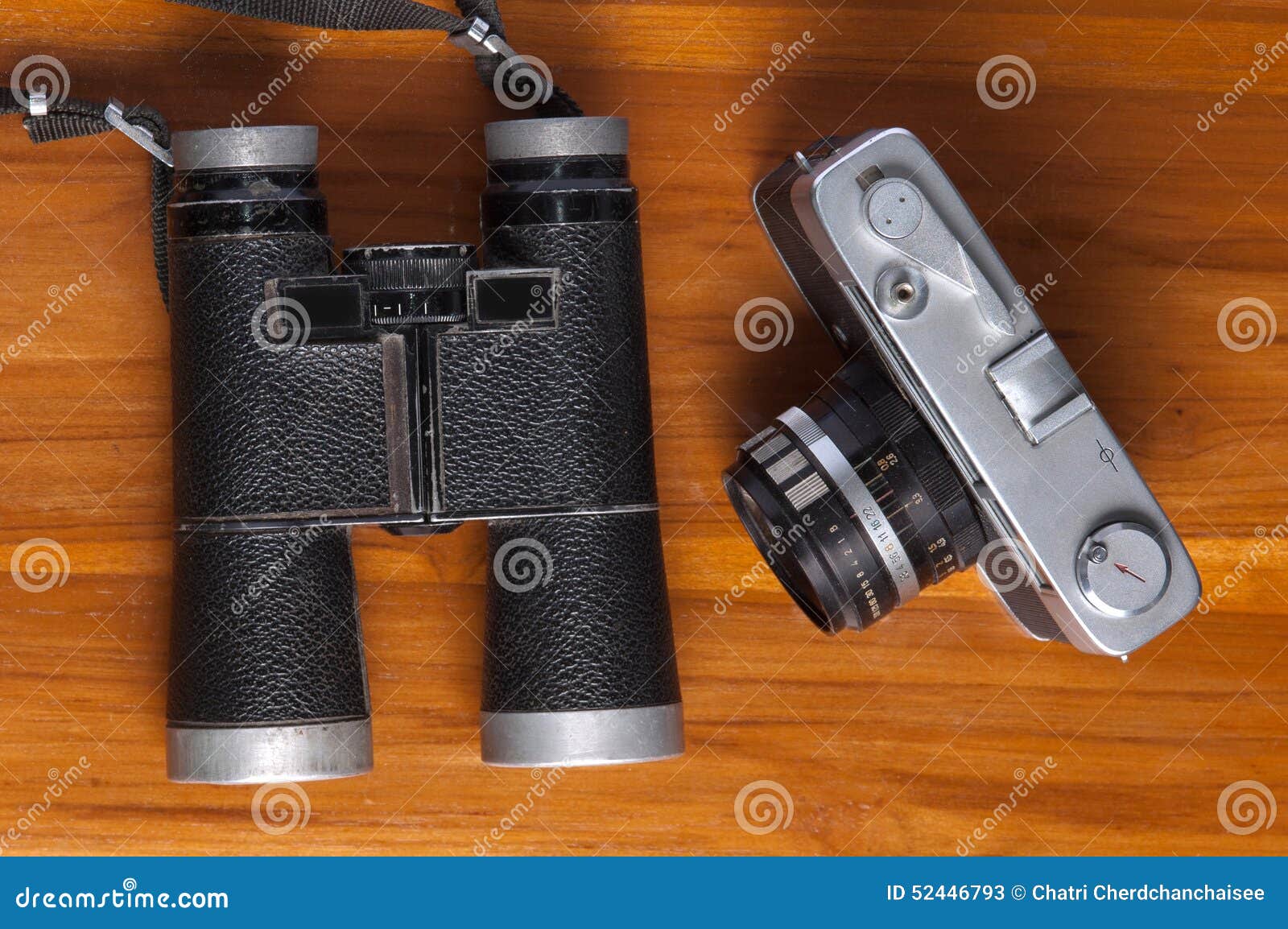 Vintage Travel Memories Concept. Old Camera, Binoculars Stock Image
