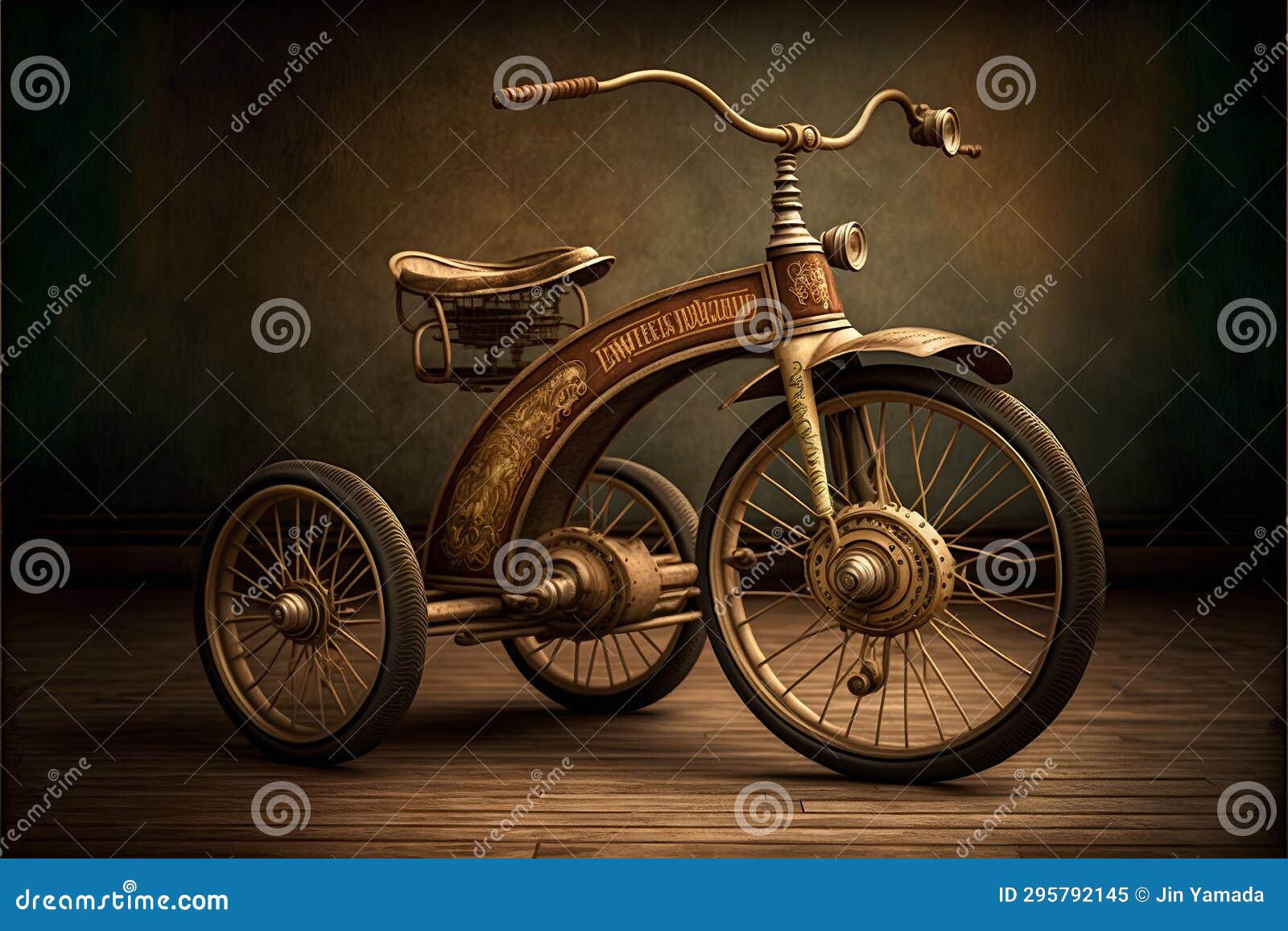 Vintage Tricycle in the Room. 3d Illustration. Vintage Style Stock