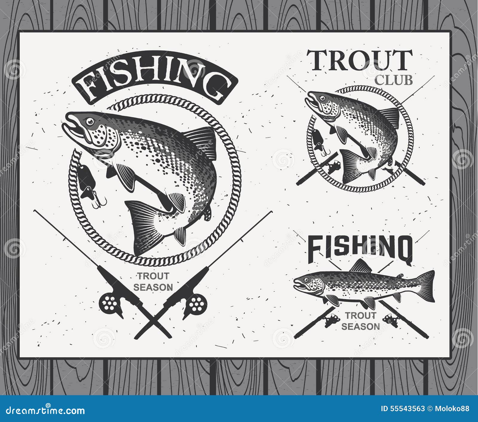 vintage trout fishing emblems, labels and 