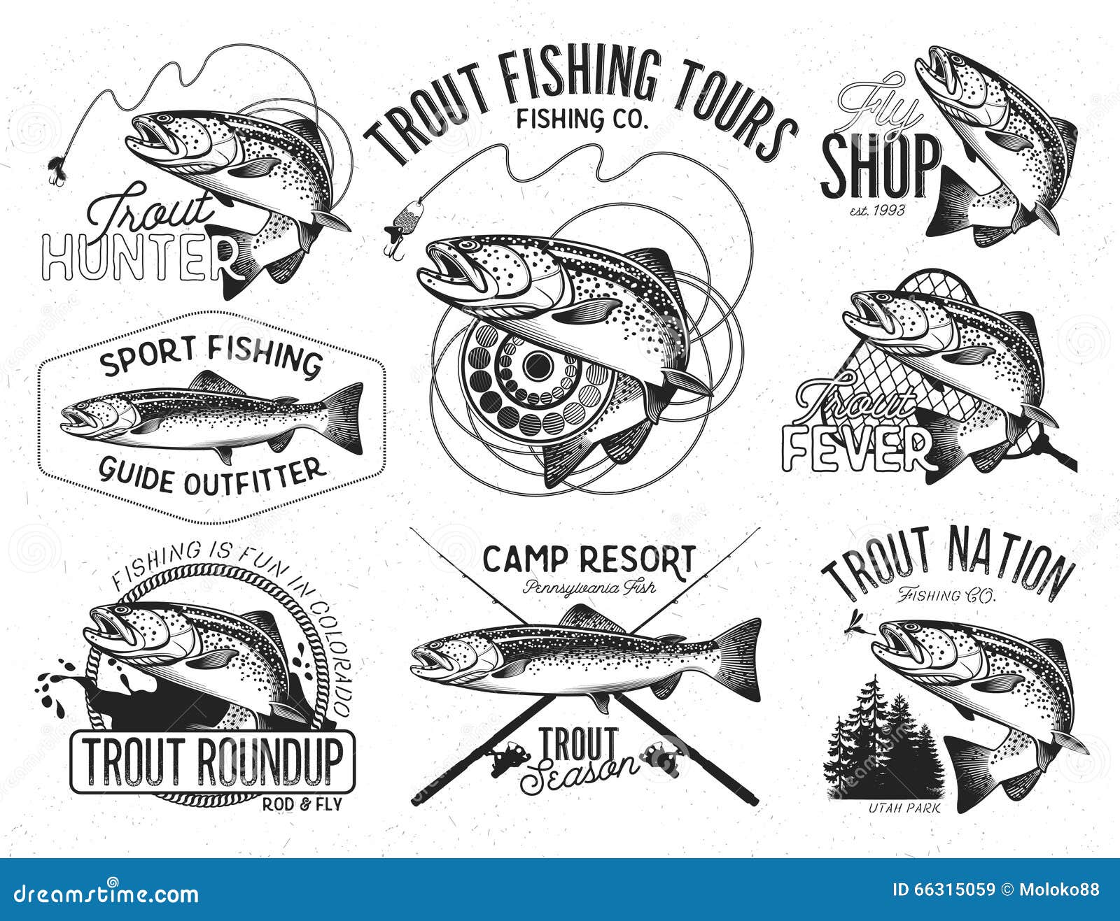 vintage trout fishing emblems