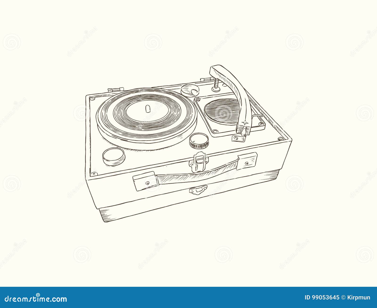 Vintage Turntable. Record Player Vinyl Record. Sketch Vector. Stock