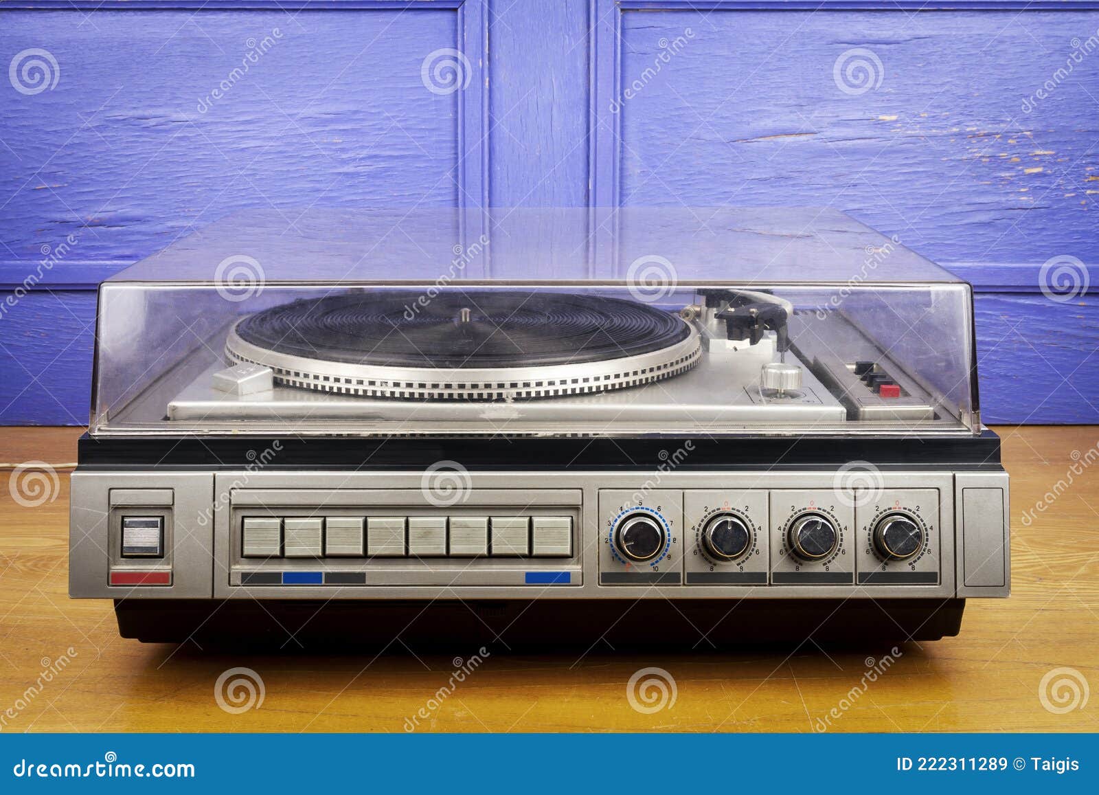 Vintage Turntable Vinyl Record Player with Dust Cover Stock Image