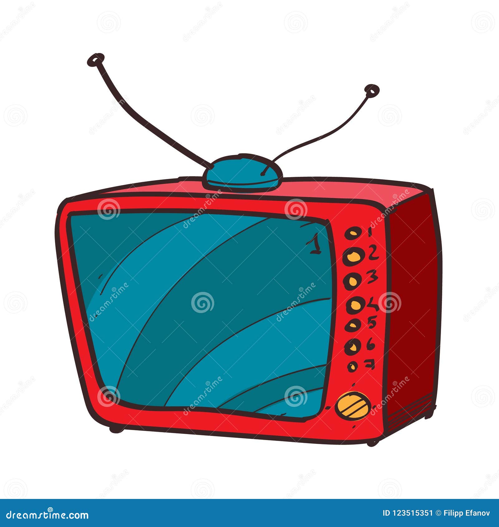 Vintage TV Color Icon with a Black Outline on a White Background in a