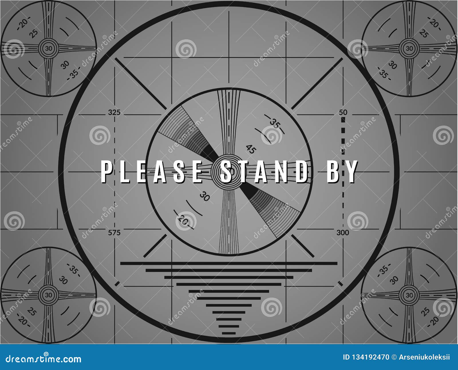 vintage tv test screen. please stand by television calibration pattern