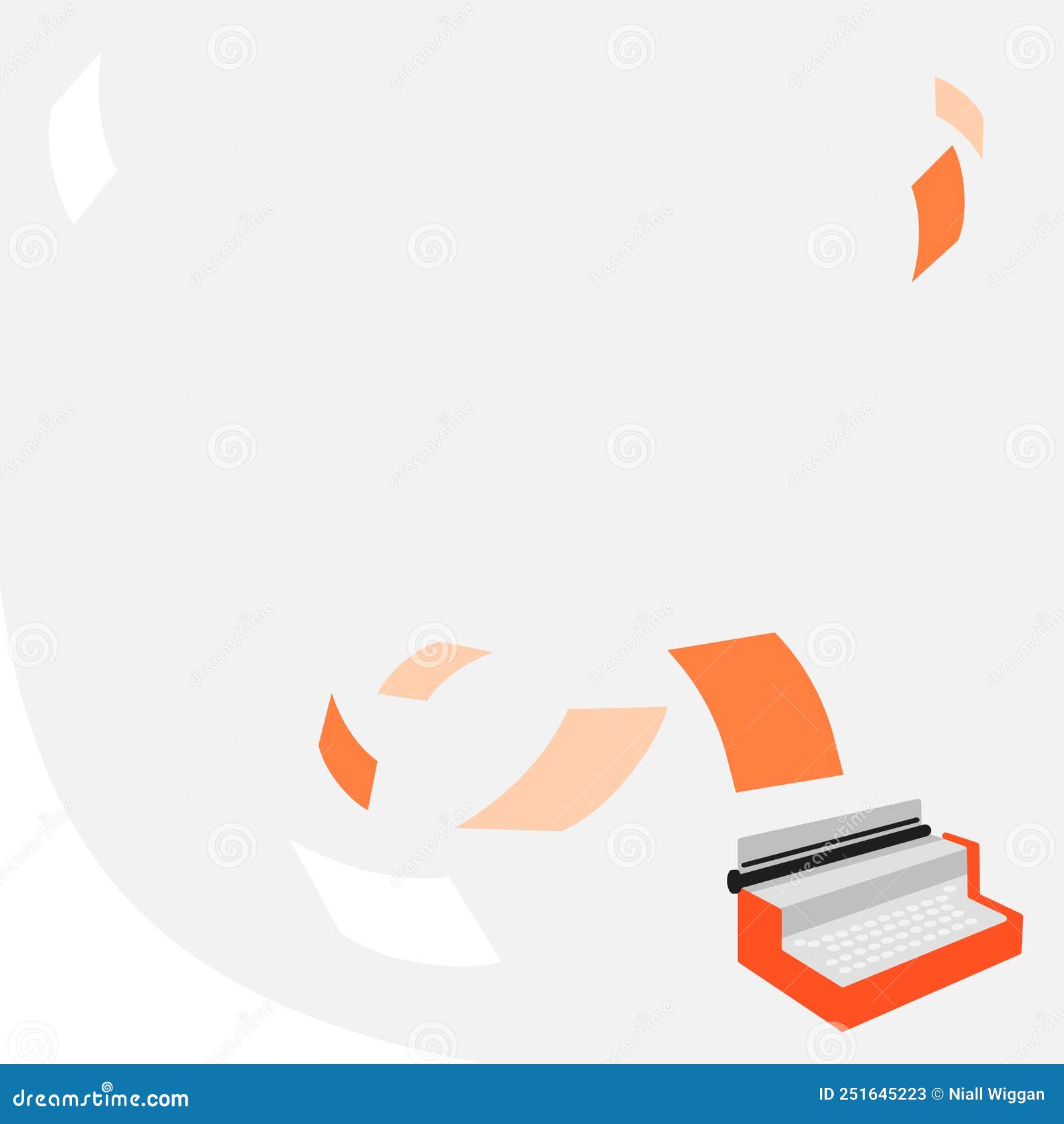 Vintage Typewriter Drawing with Multiple Floating Papers. Old