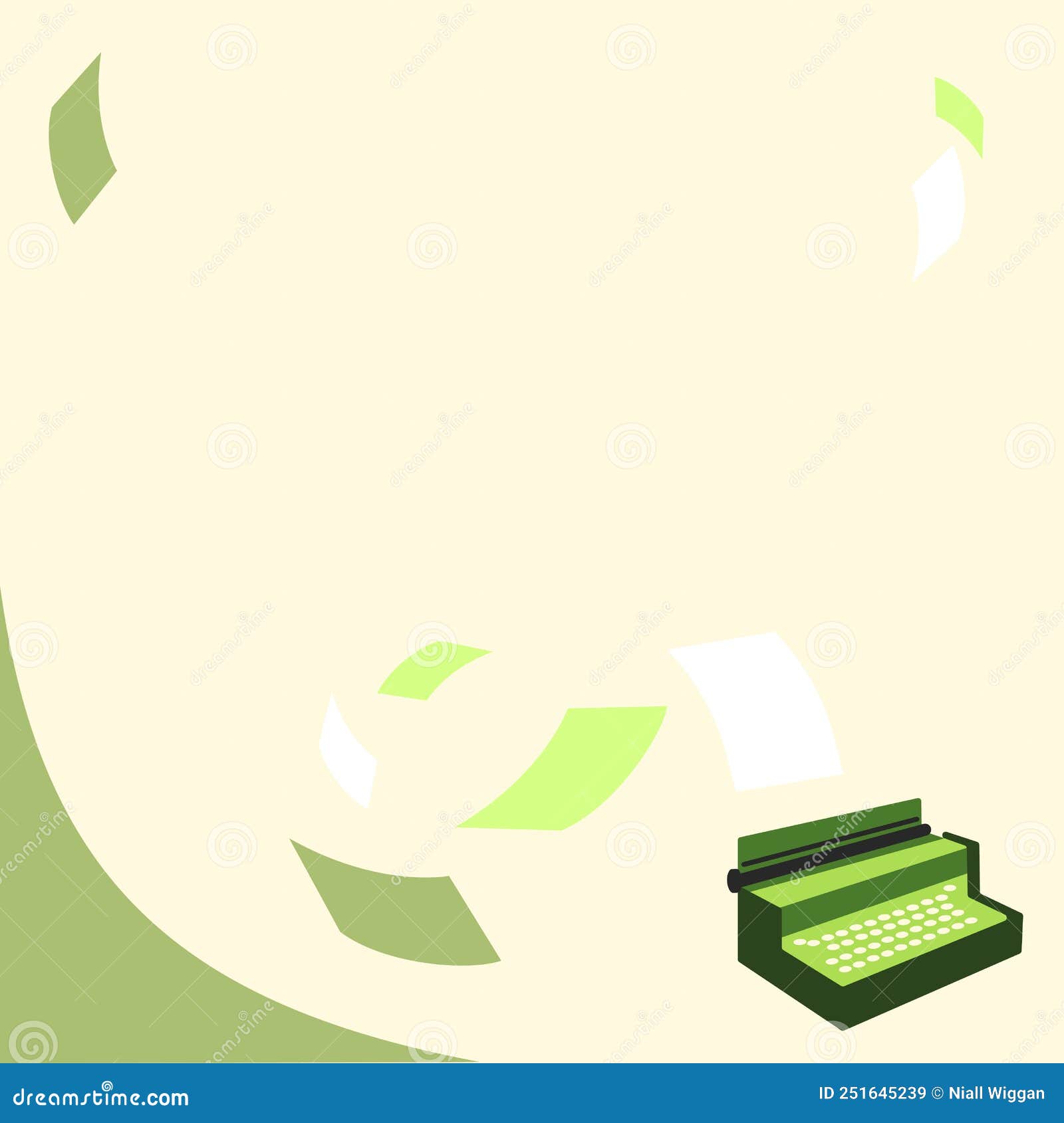 Vintage Typewriter Drawing with Multiple Floating Papers. Old