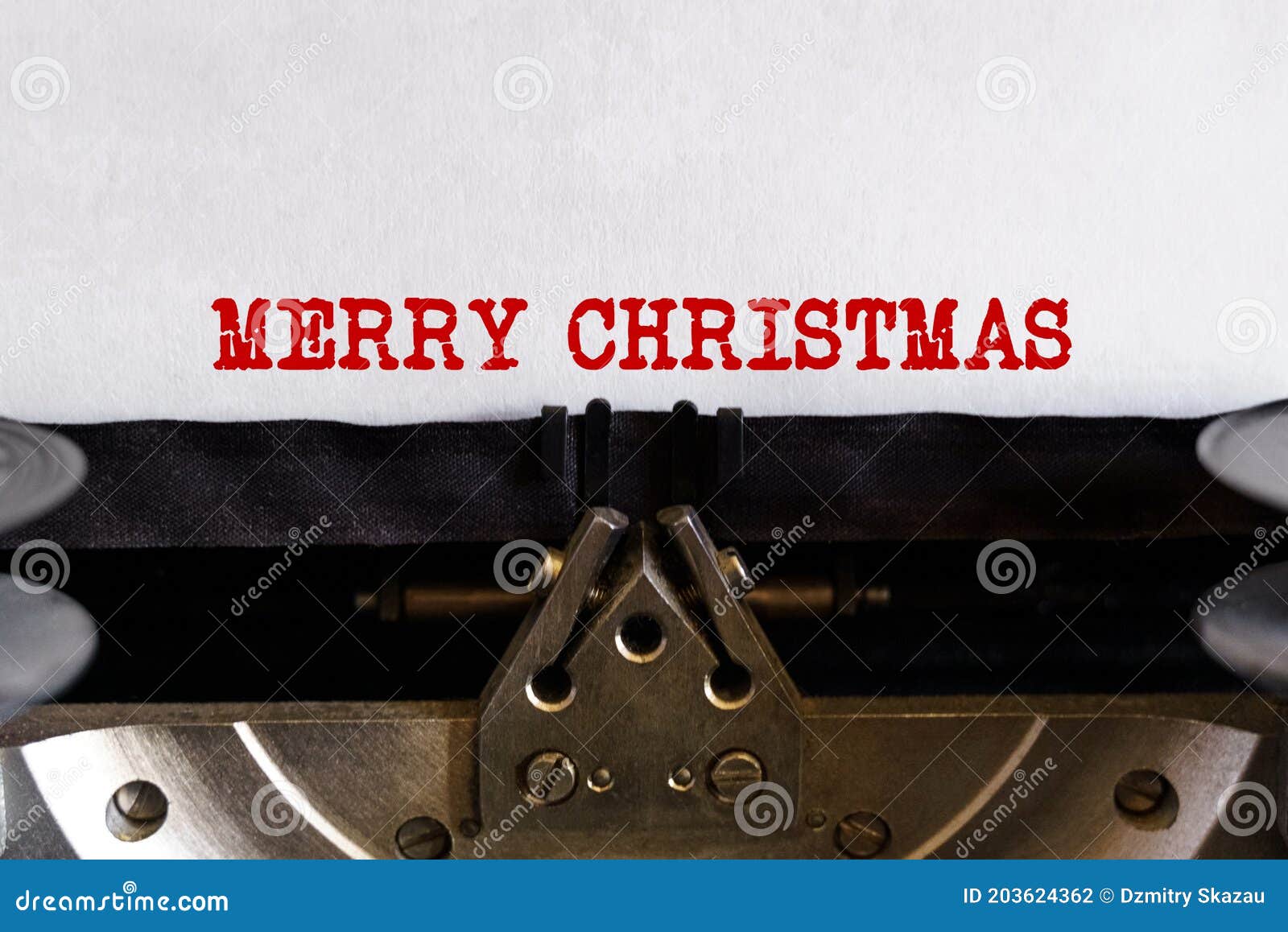 Vintage Typewriter with Printed Text MERRY CHRISTMAS, on a Sheet of