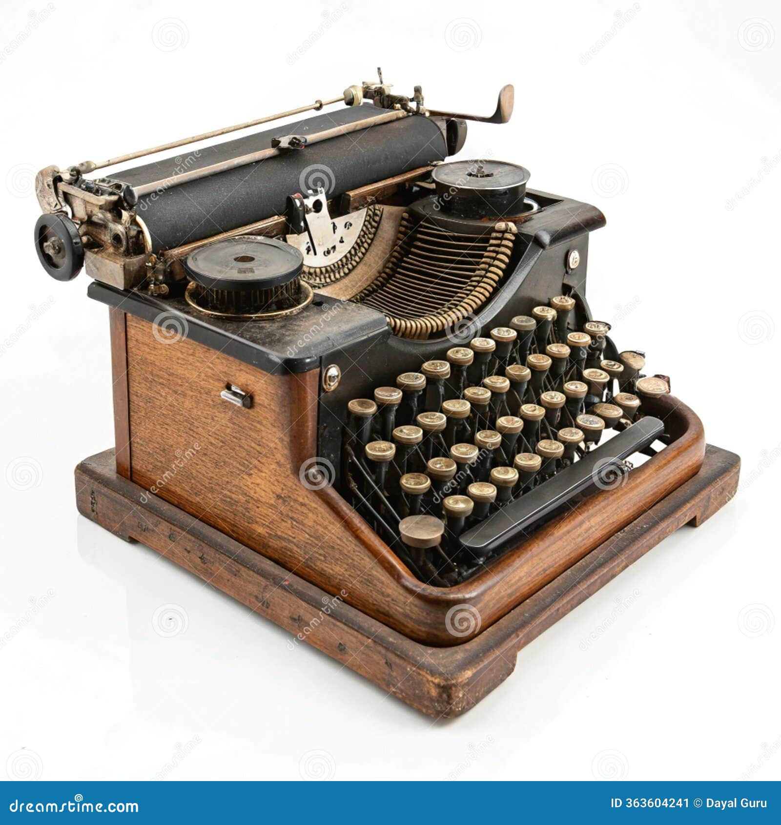 vintage typewriter ready to write  on white background