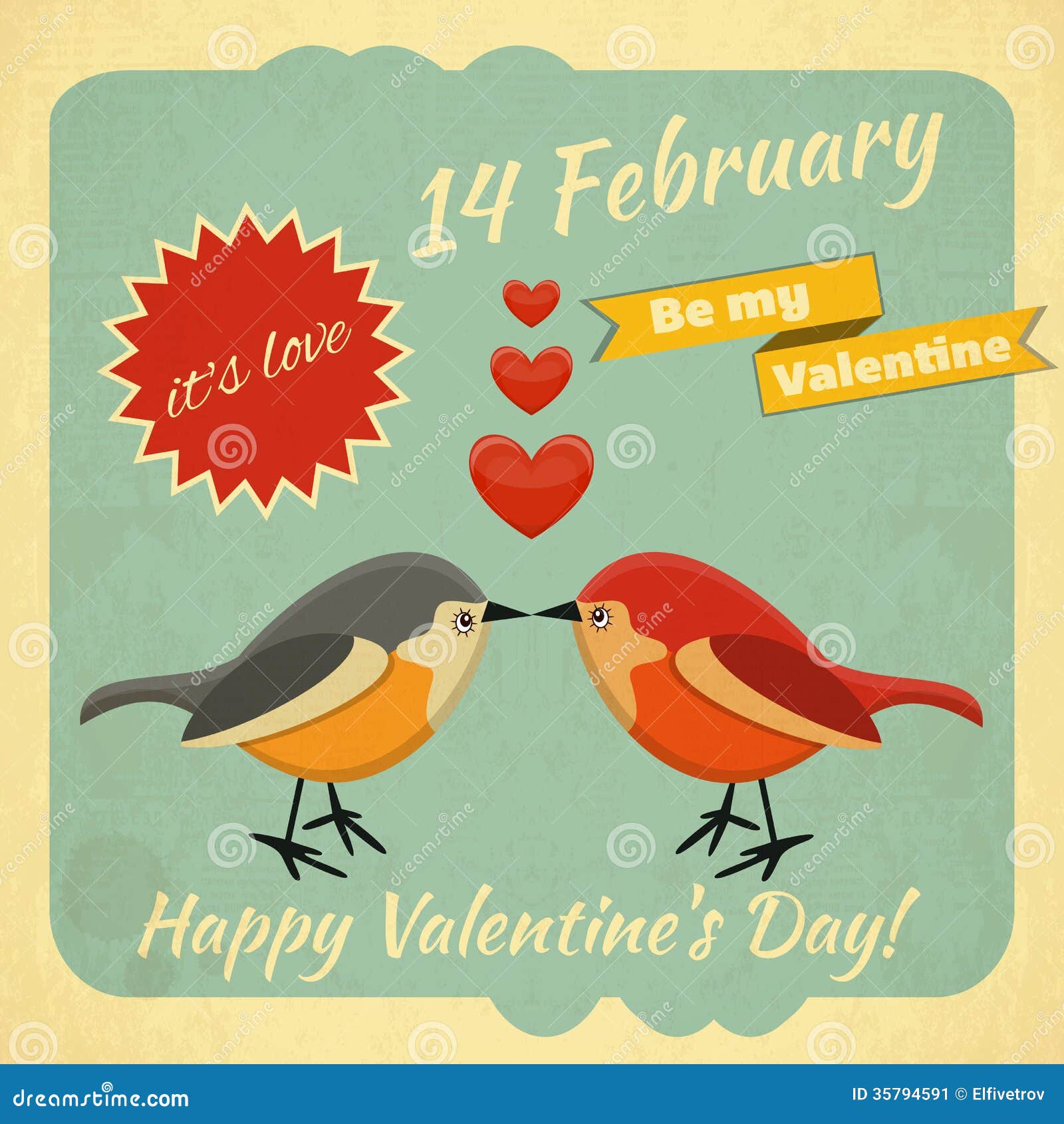 Vintage Valentines Day Card Stock Vector - Illustration of