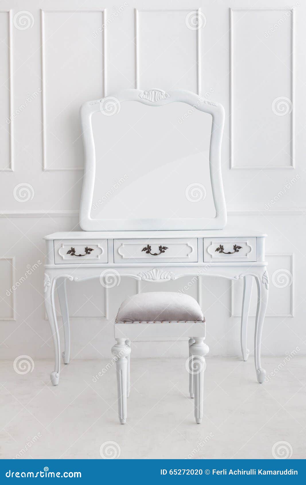 Vintage Vanity Table Set with Stool and Mirror Stock Photo Image of