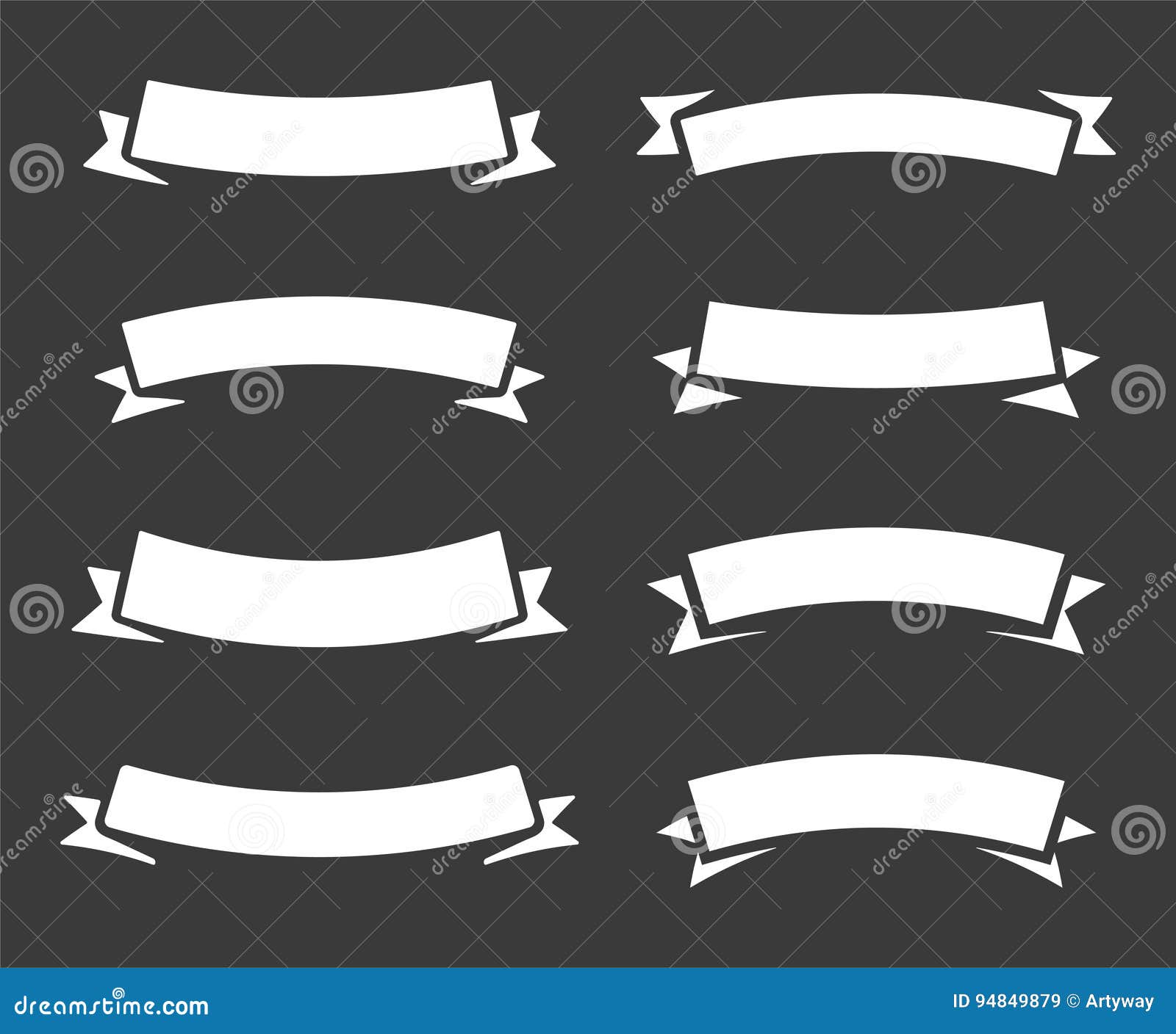 vintage  bent rounded arc banner ribbons, simple new retro modern   on black or dark gray background.