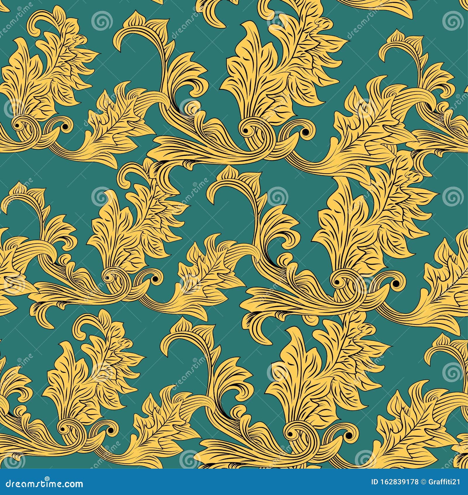 Download Vintage Vector Ornament Template. Yellow Victorian Pattern In Beautiful Style On Green ...