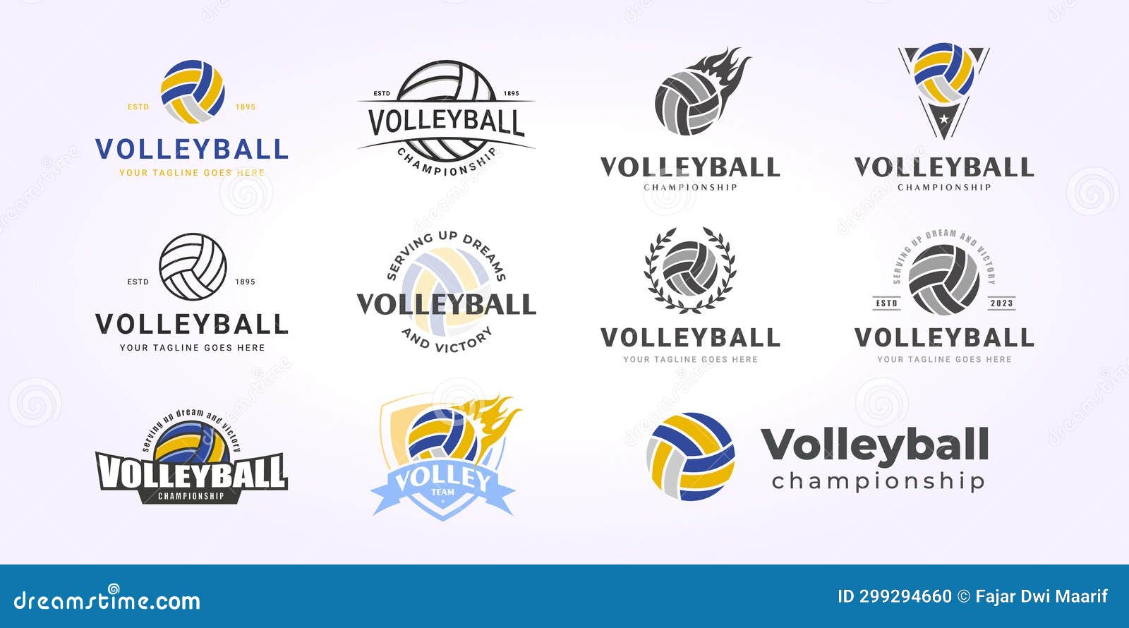 Vintage Vector Volleyball Logo Bundle, Simple Design Set of Volleyball