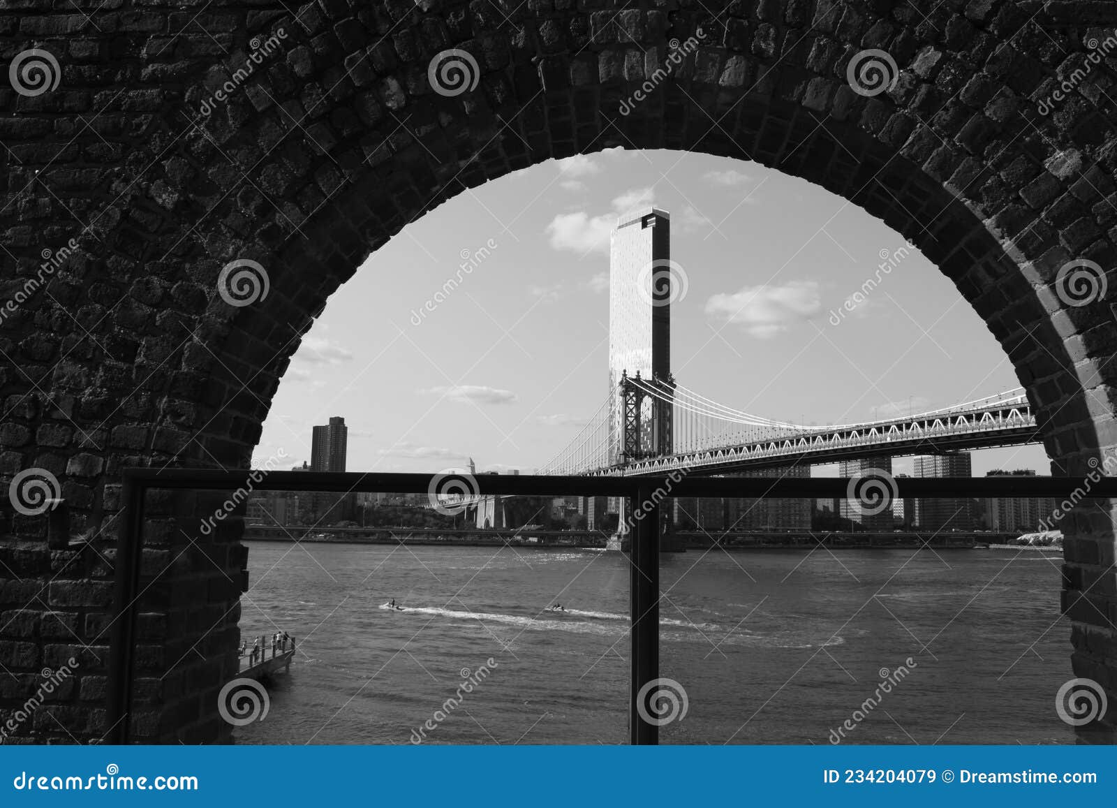 Vintage Version of Brooklyn Bridge in Arch Stock Image - Image of ...