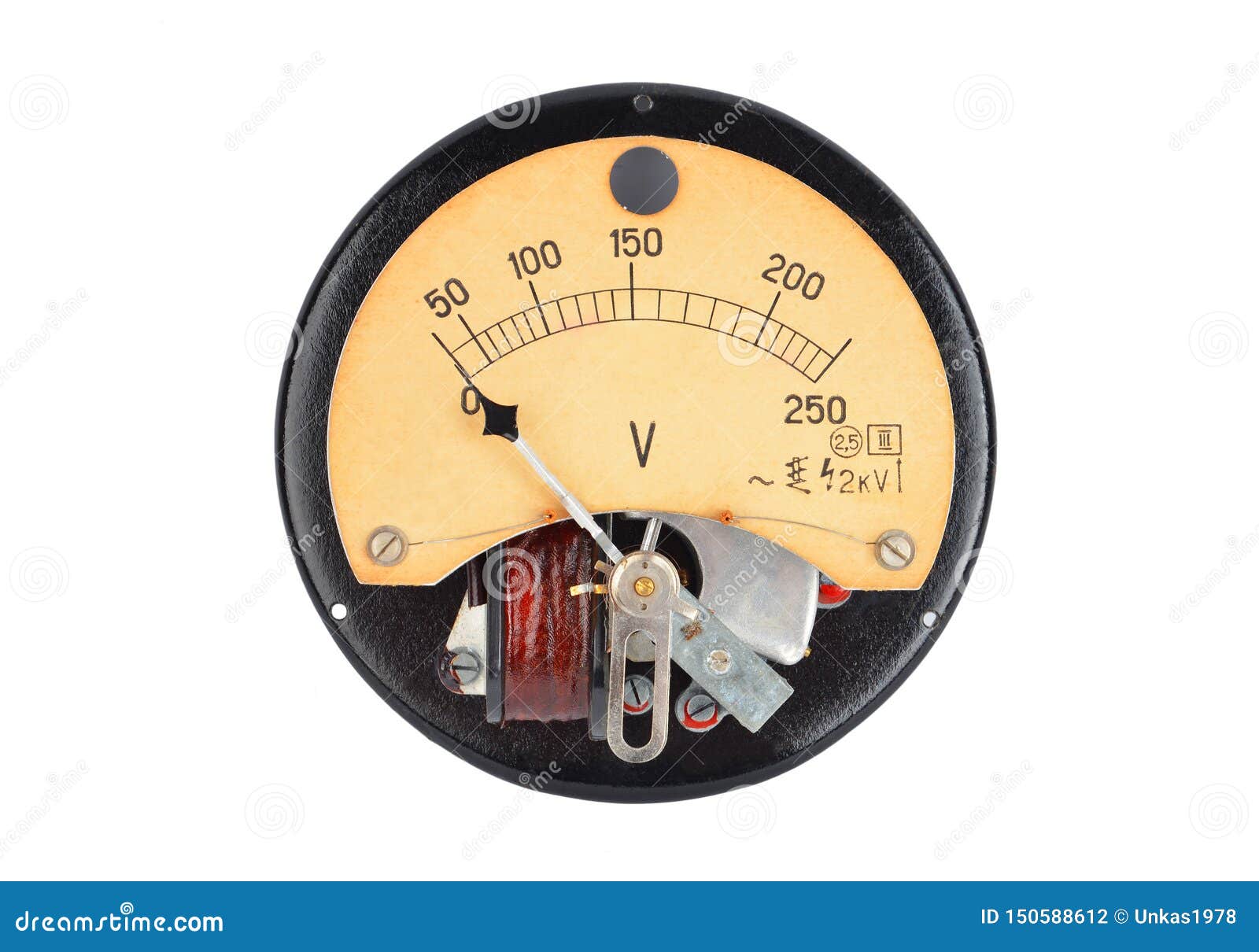Vintage voltmeter on white stock photo. Image of aged 150588612