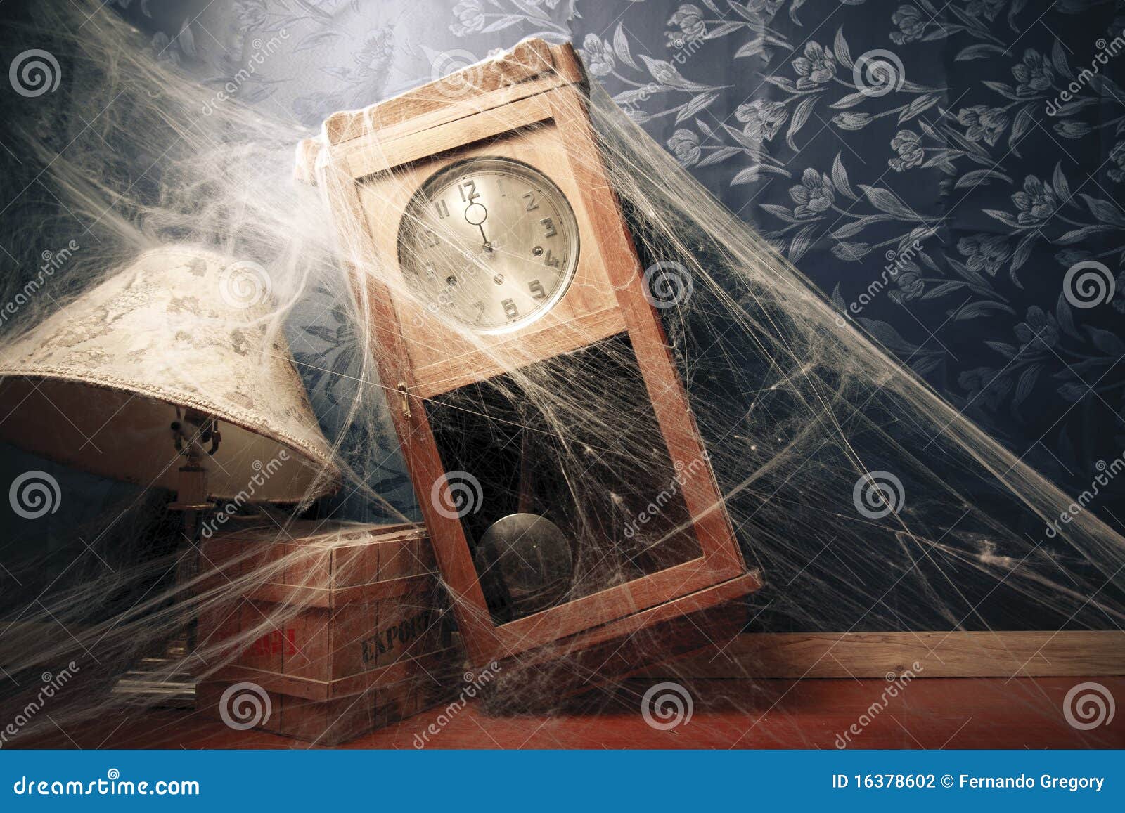 Vintage Wall Clock Full Of Cobwebs Stock Photography 