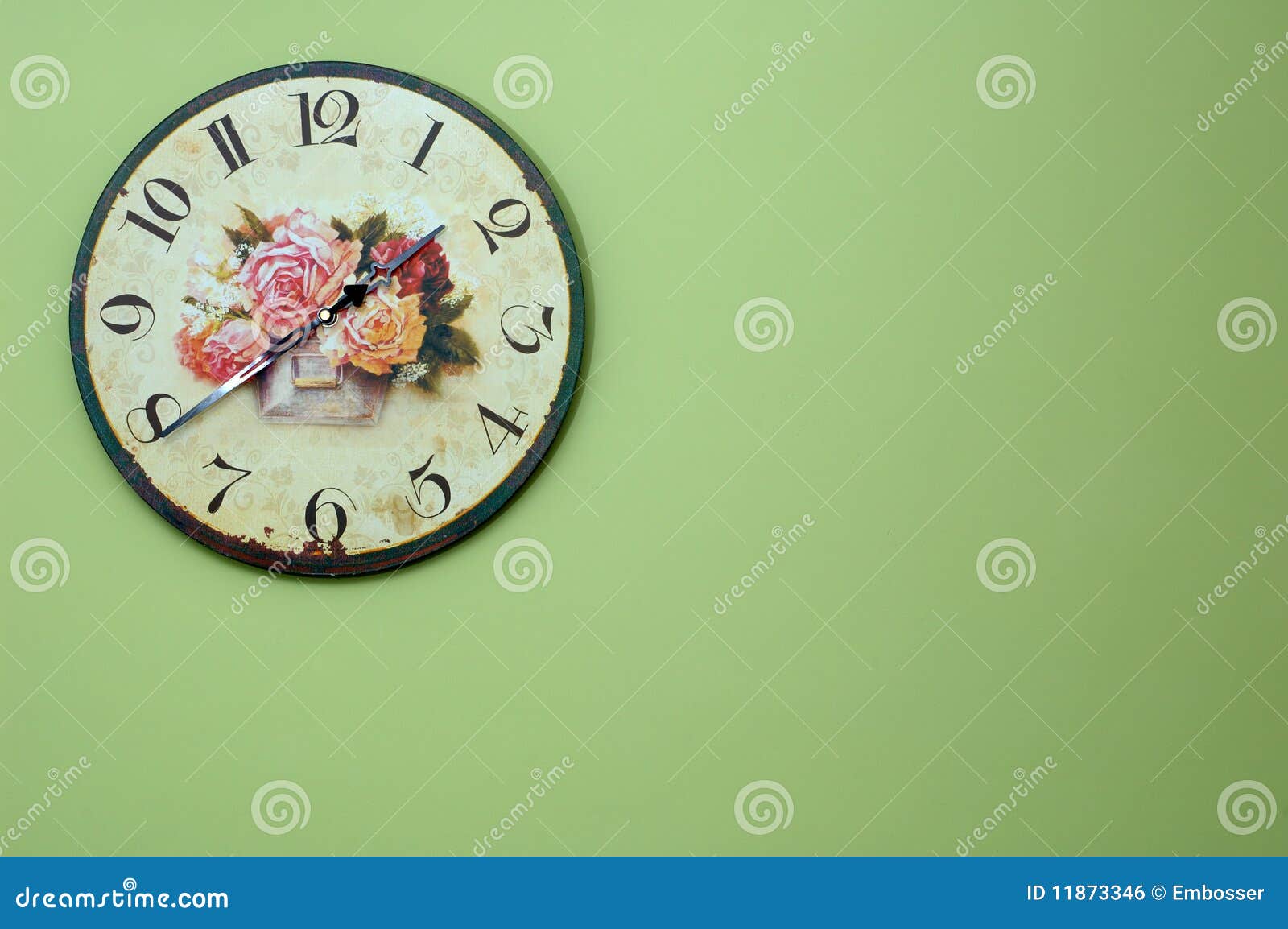 Vintage Wall Clock on the Green Wall Stock Photo Image of hour