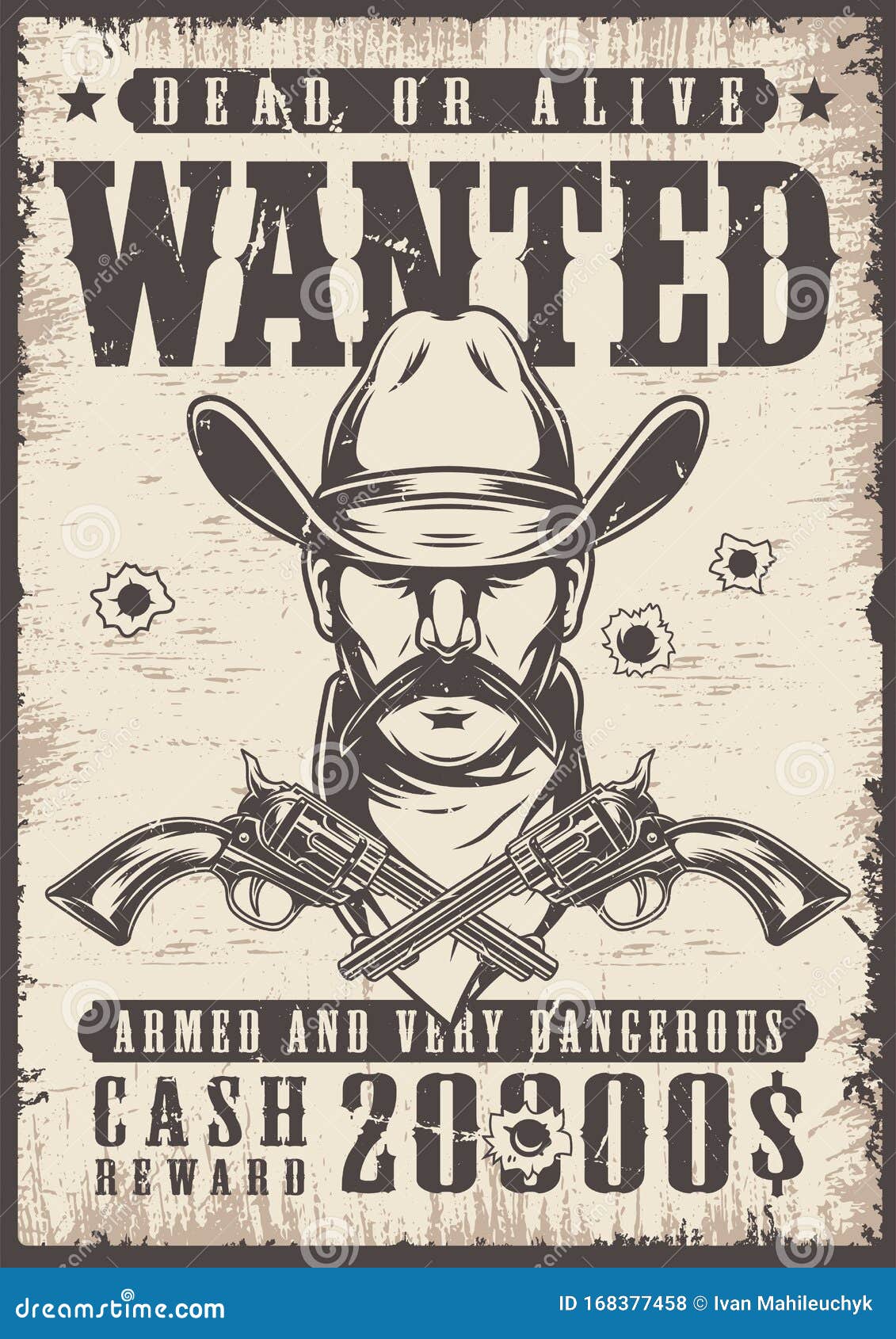 Vintage Wanted Wild West Poster Stock Vector - Illustration of hole