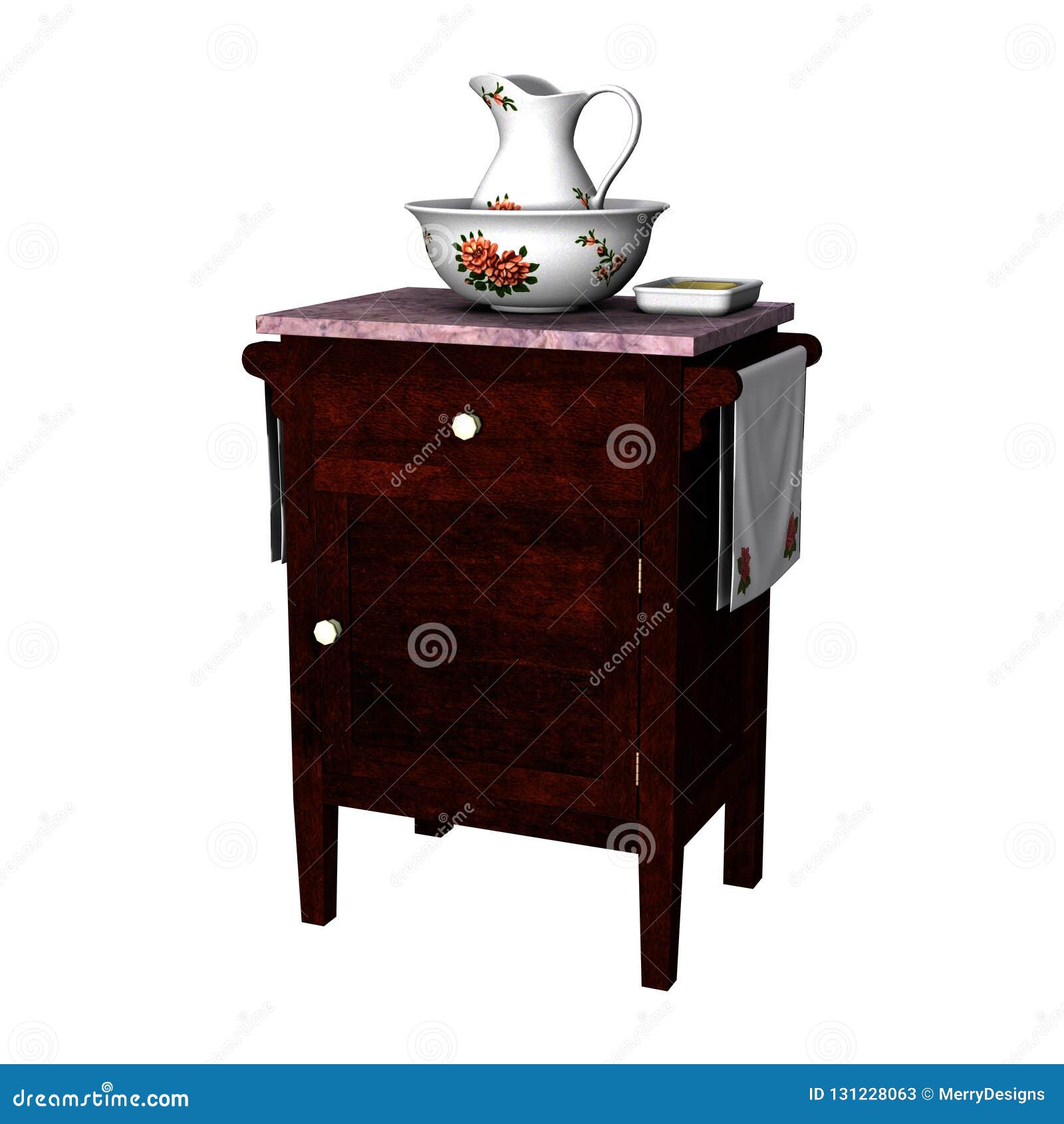 Vintage Washstand With Jug And Bowl Isolated Stock Image