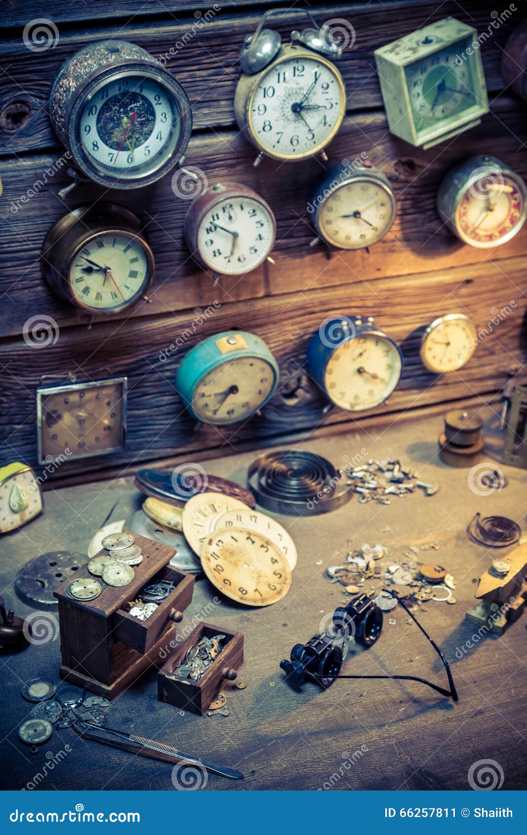 Vintage Watchmaker S with Parts of Clocks Stock Image Image of antique,