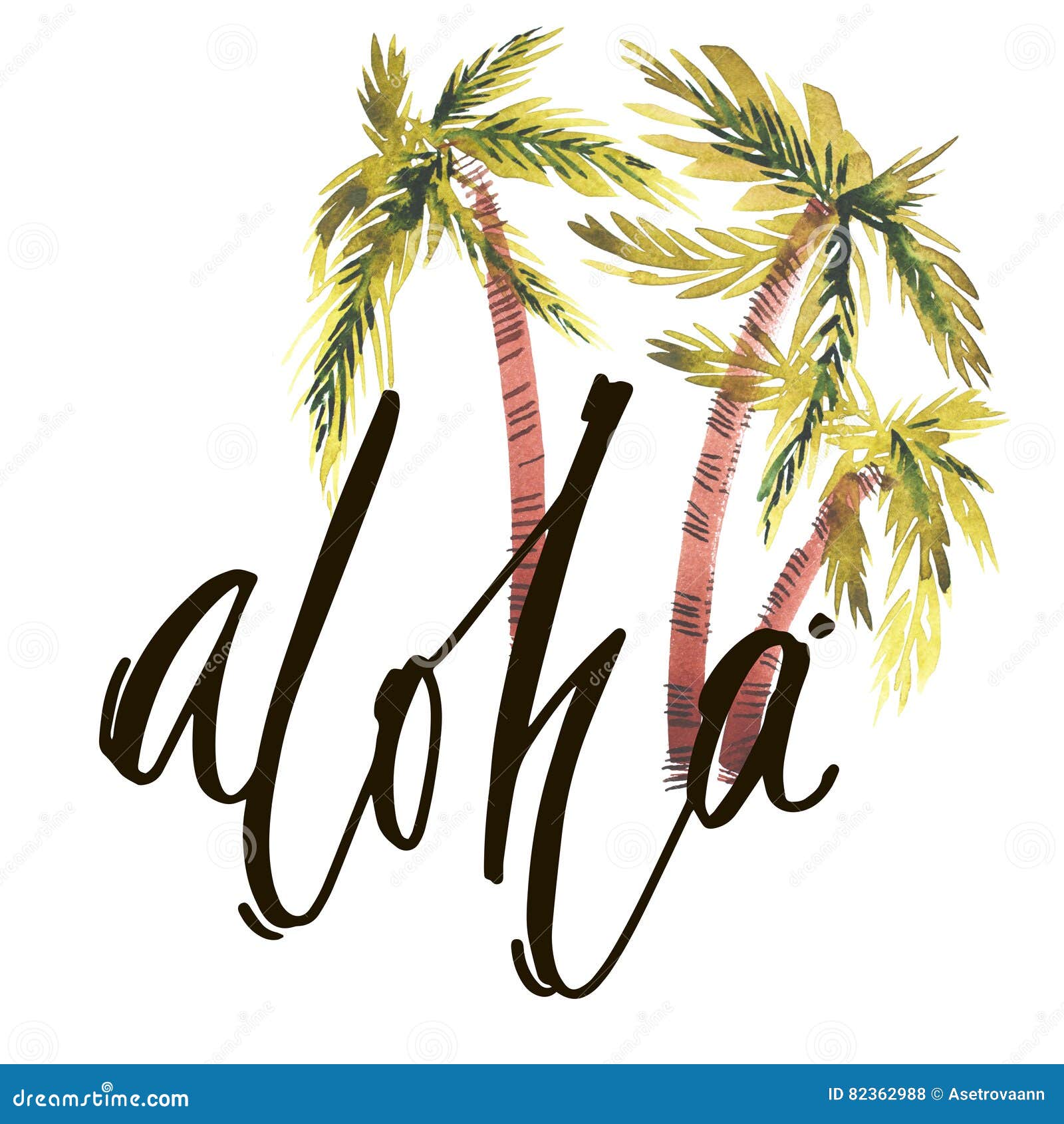 Vintage Watercolor Summer Aloha Print with Typography Design, Palm ...