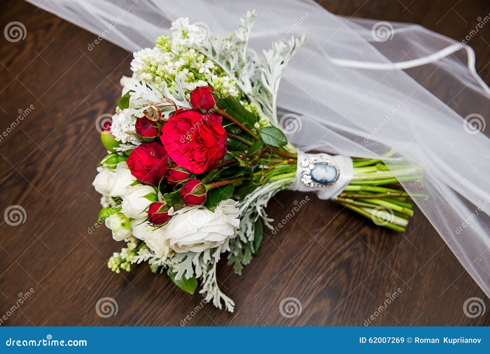 Vintage Wedding Bouquet with Rings and Veil Stock Image Image of
