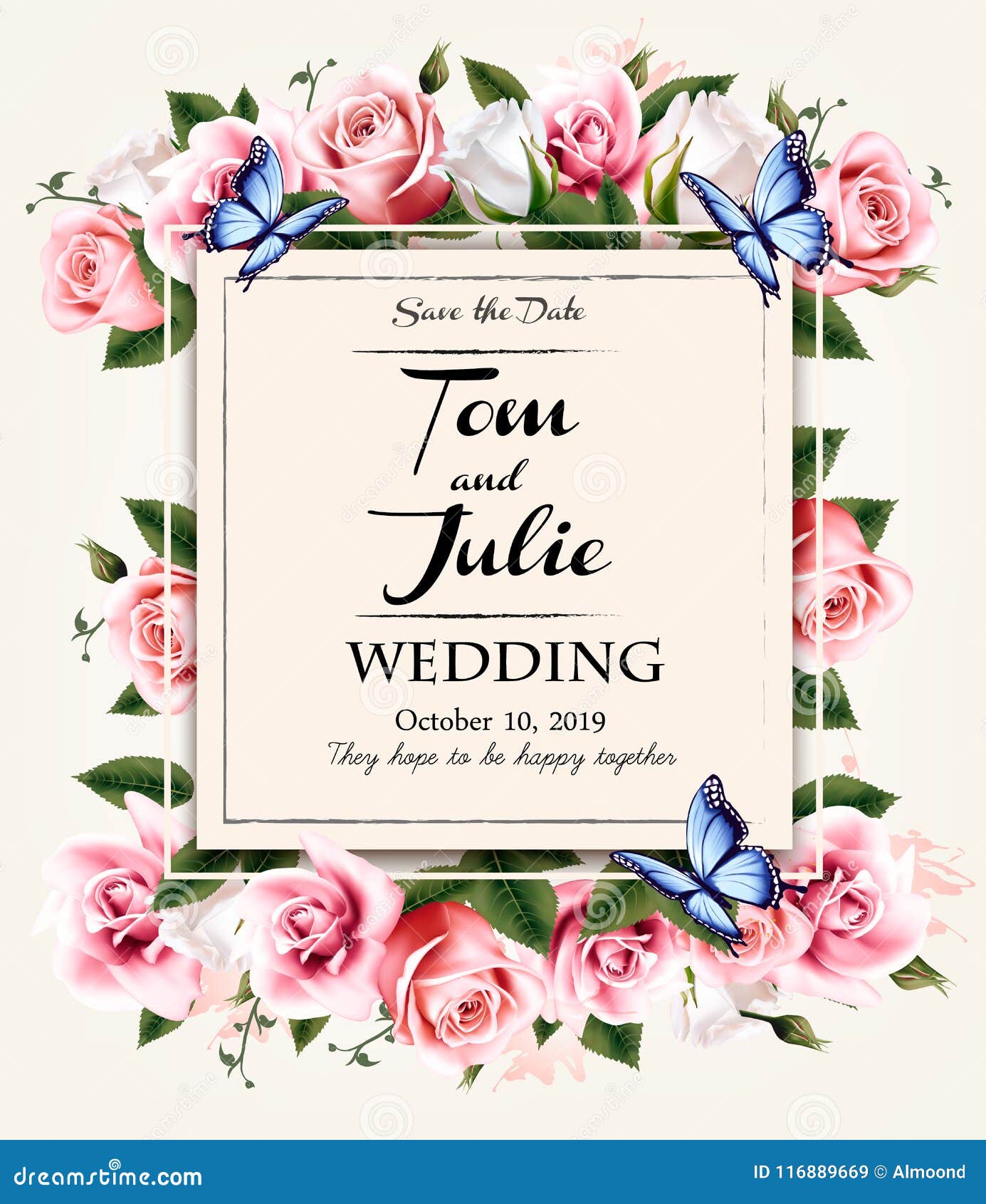 vintage wedding invitation desing with coloful flowers