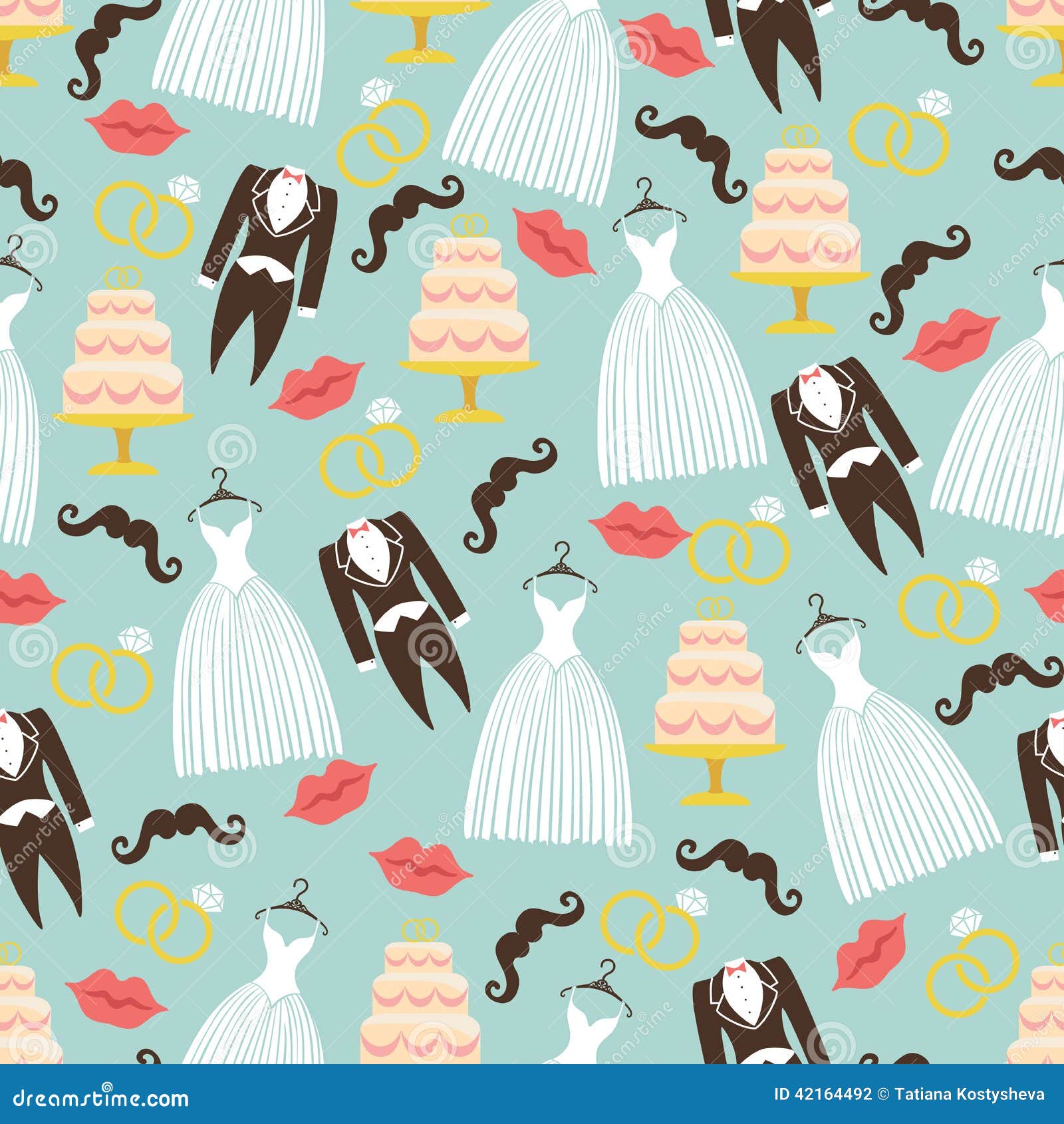 Vintage Wedding Seamless Pattern ,dress,cake Stock Vector -  Illustration of celebration, anniversary: 42164492