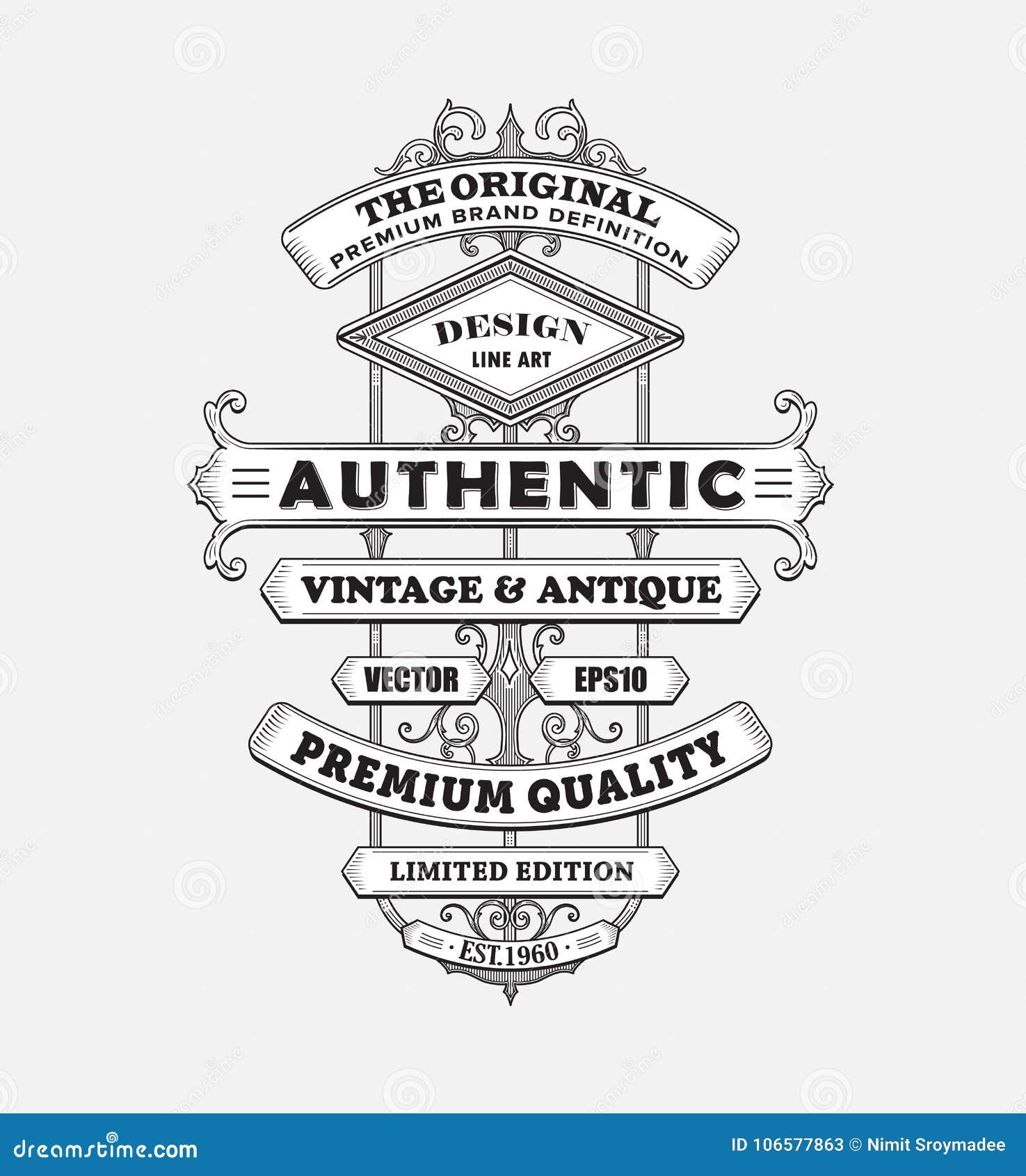 Vintage Western Antique Frame Label Typography Border Vector Ill Stock