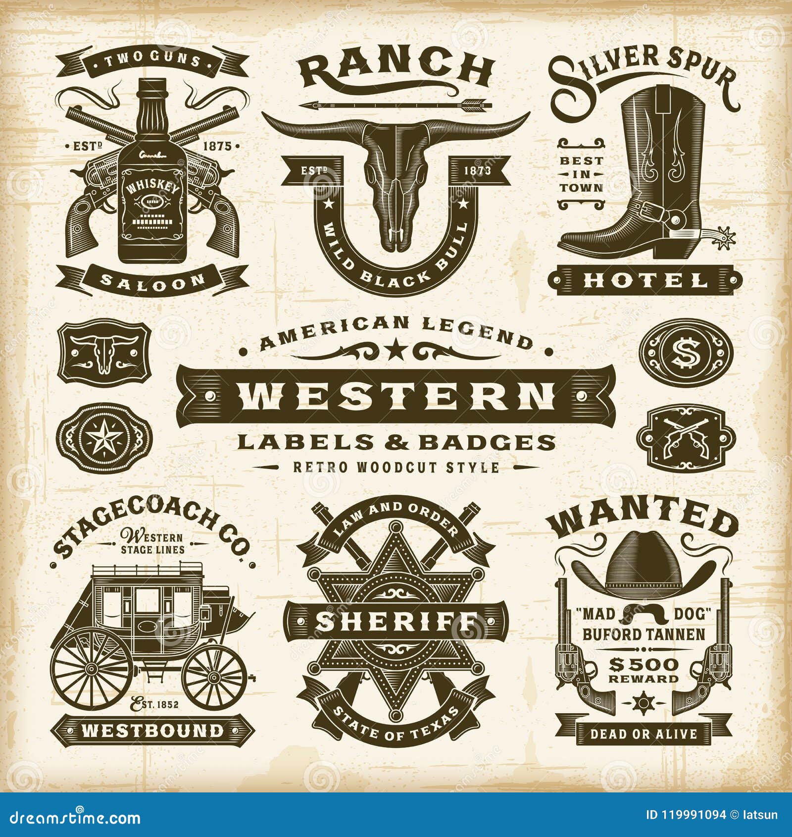 vintage western labels and badges set