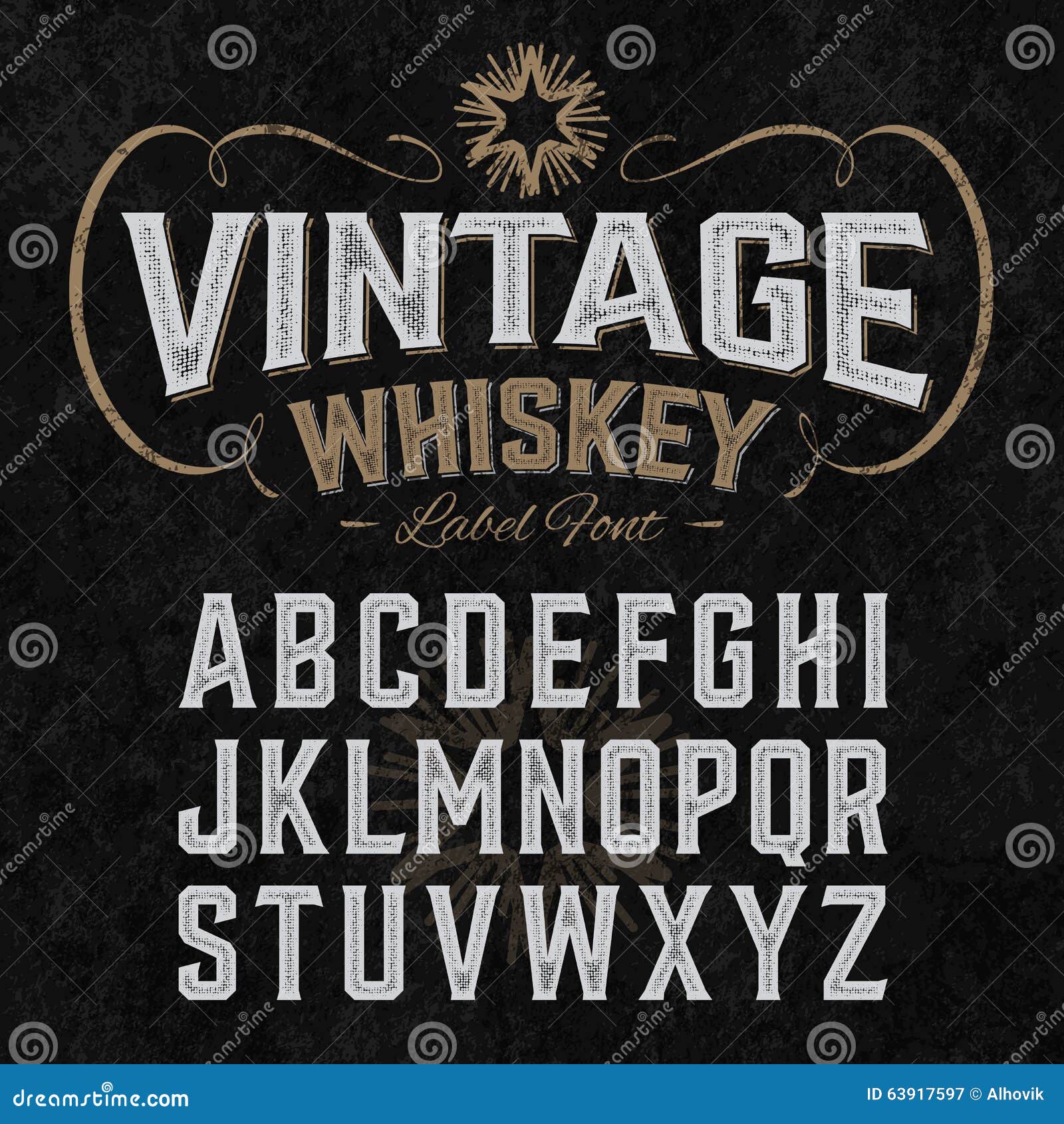 vintage whiskey label font with sample 