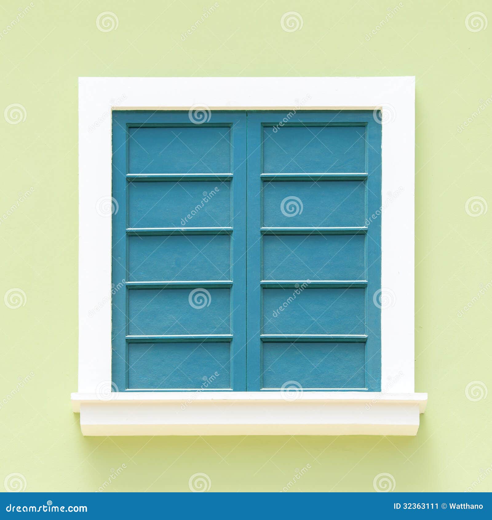 Vintage Windows on the Green Wall Stock Image Image of wood, color
