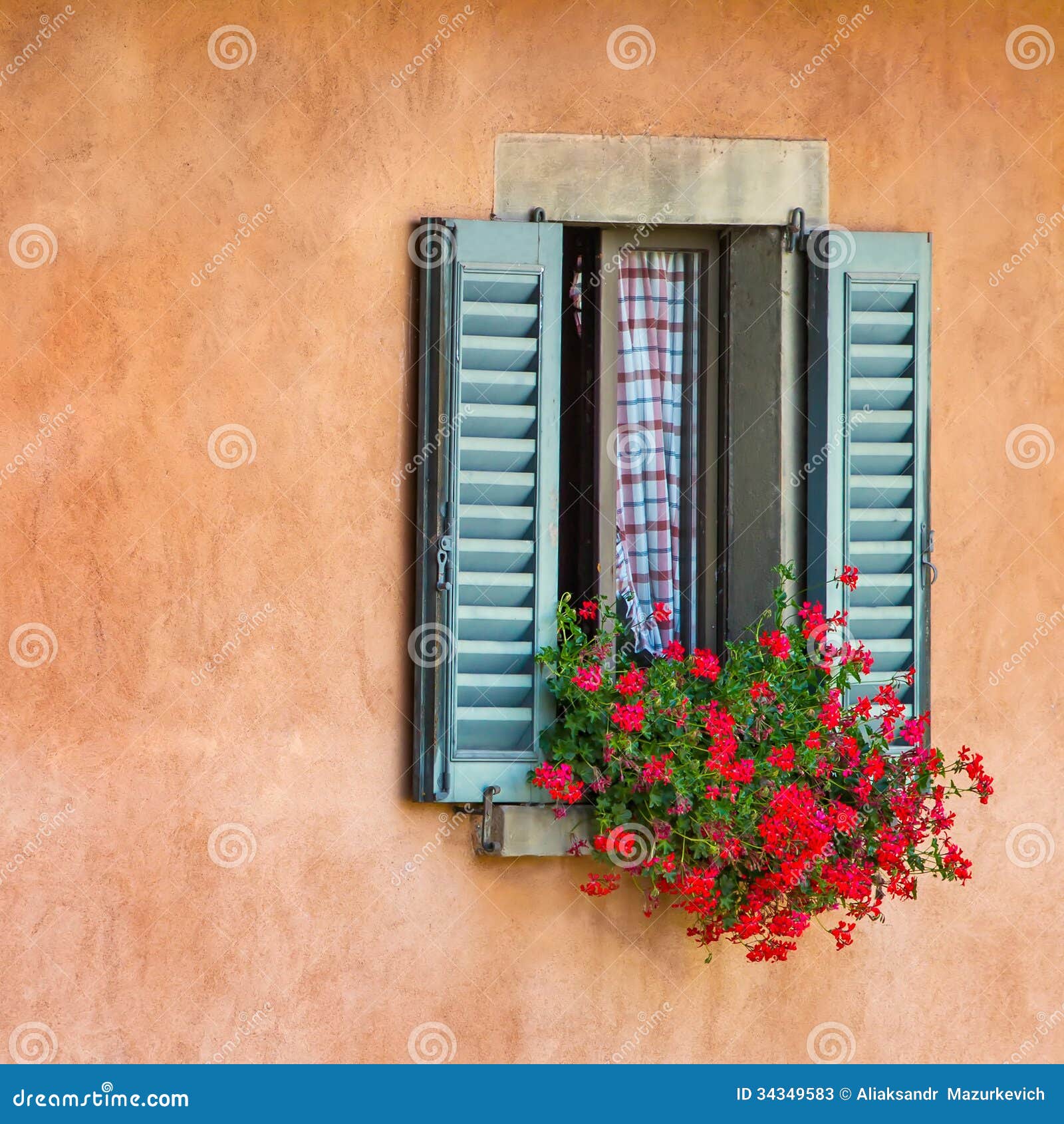 Vintage Windows With Open Wooden Shutters Stock Image 