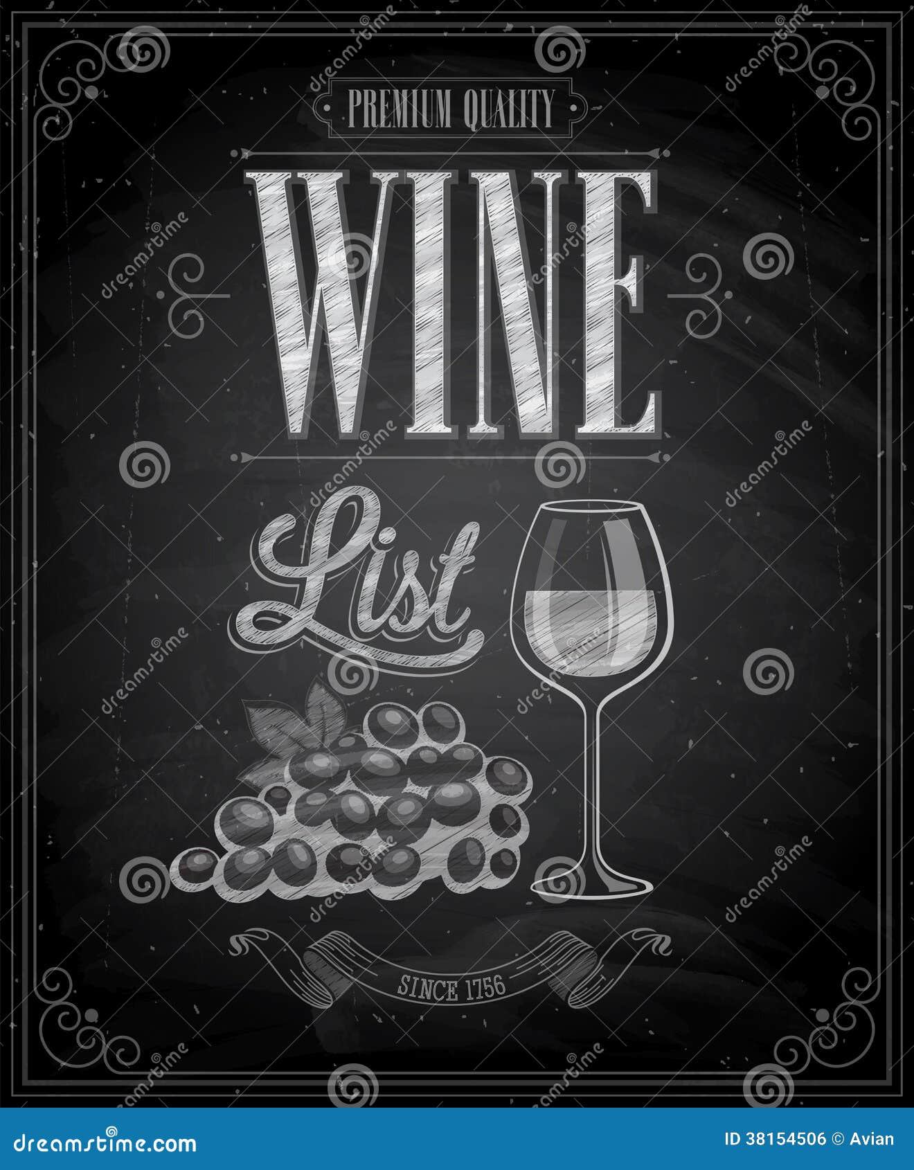 vintage wine list poster chalkboard 38154506