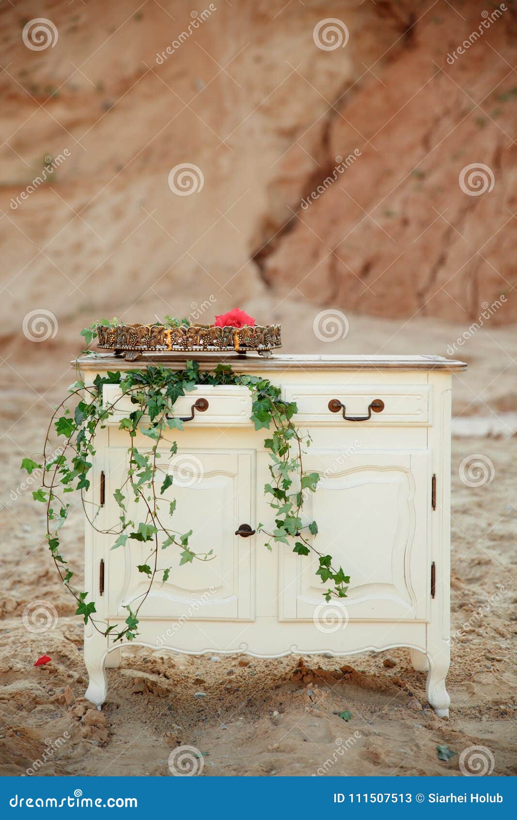 Vintage Wooden Bedside Table with Three Stock Image Image of