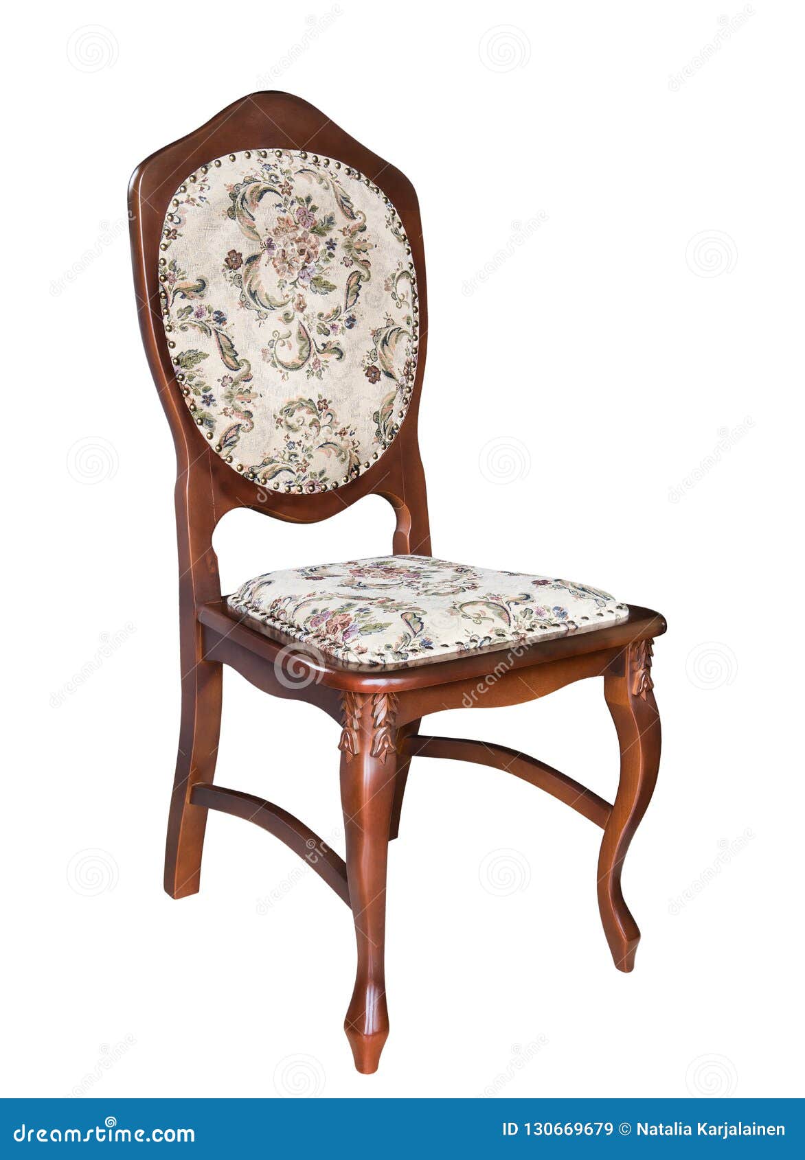 Vintage Wooden Chair Chair Upholstered In A Beautiful Cloth Isolated On White Background. Stock ...