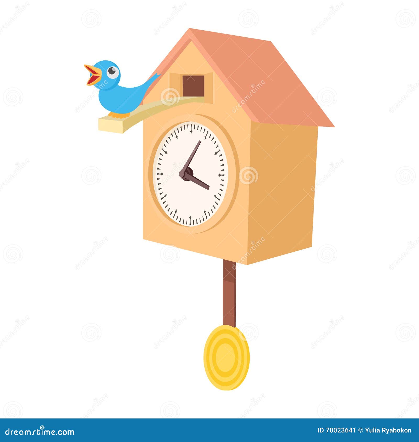 Vintage Wooden Cuckoo Clock Icon, Cartoon Style Stock 