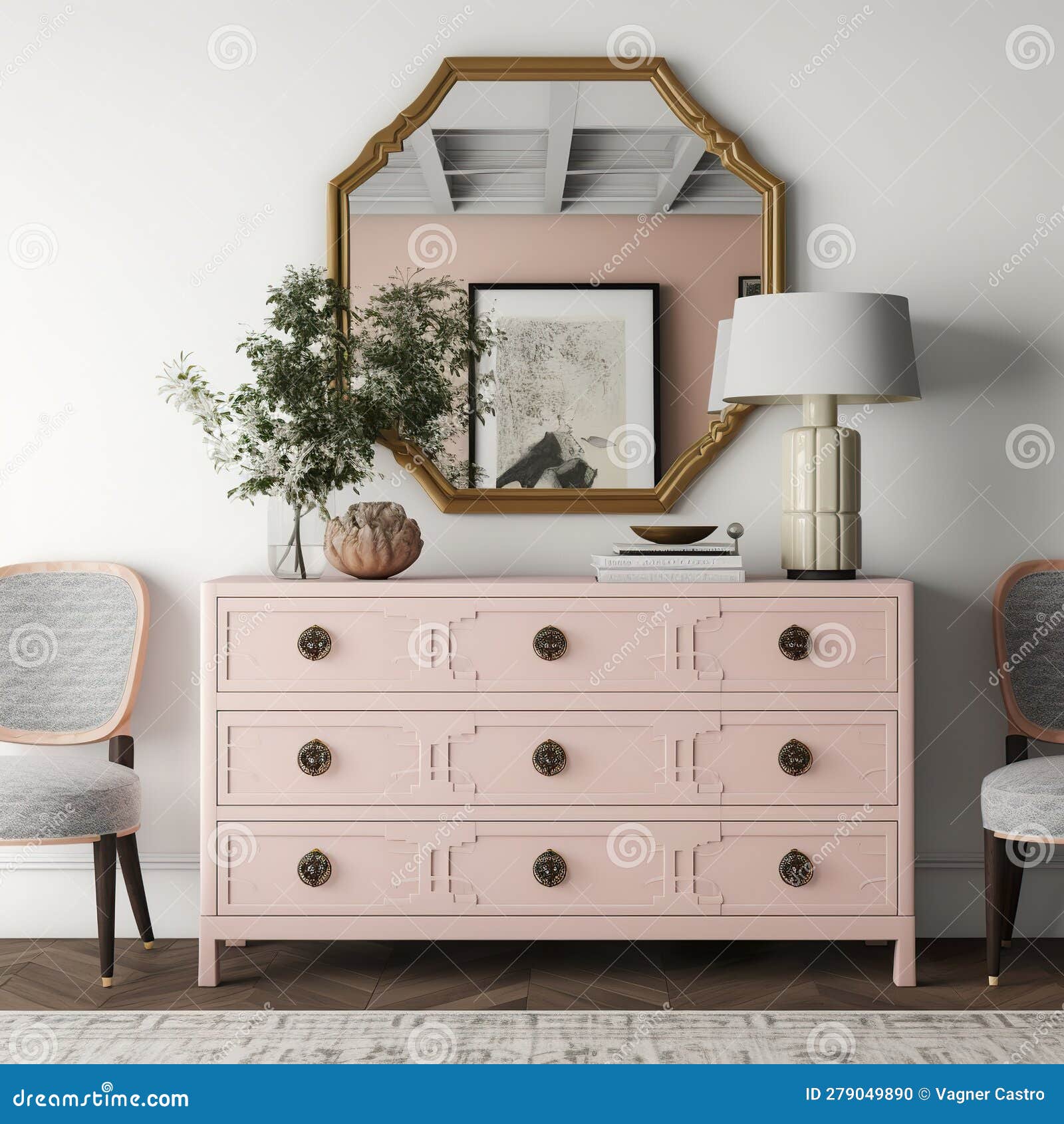 Chest of Six Lacquered Drawers, Bedroom Decor with Frame and ...