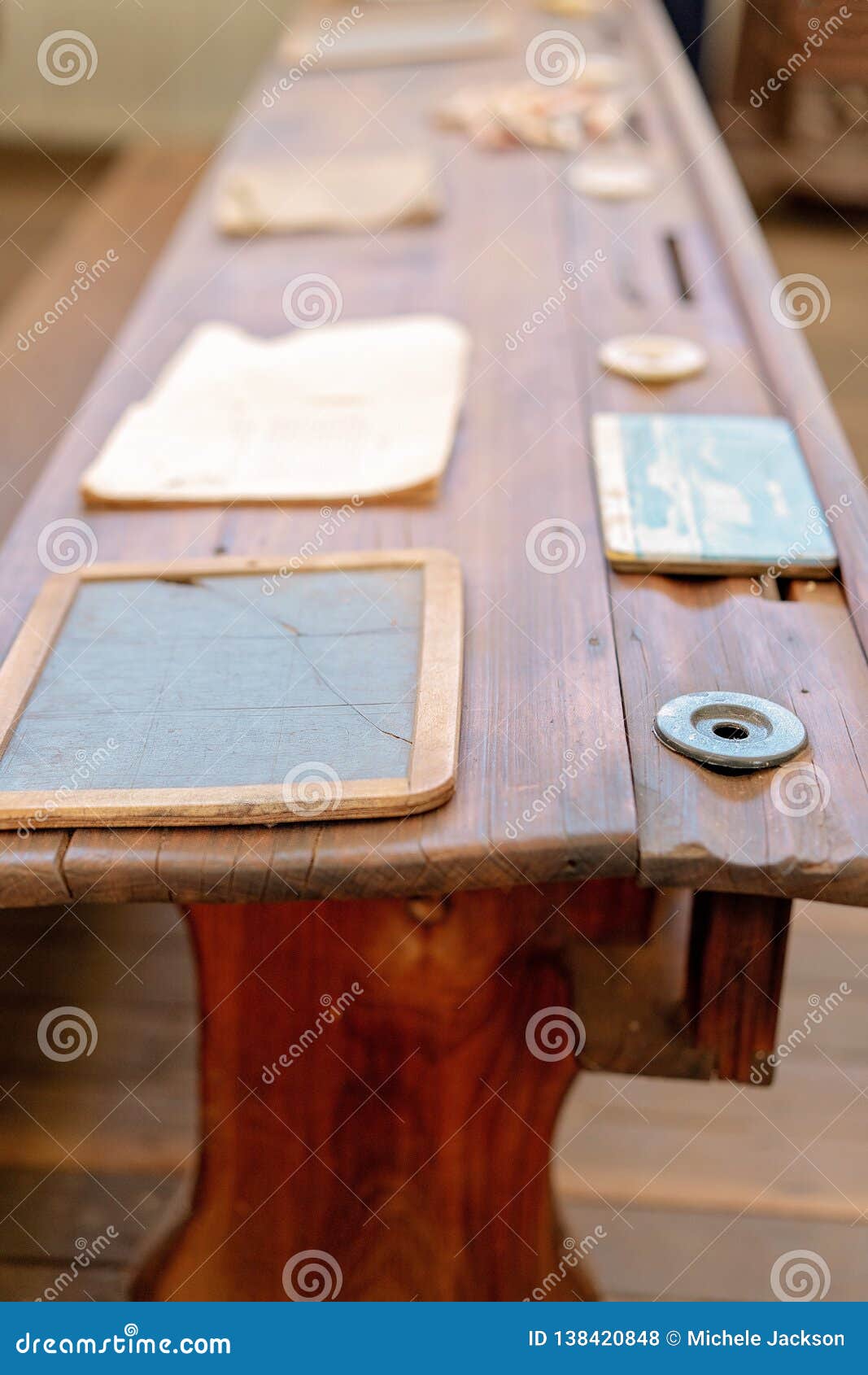Vintage Wooden School Desk With Old Slate Stock Photo Image Of