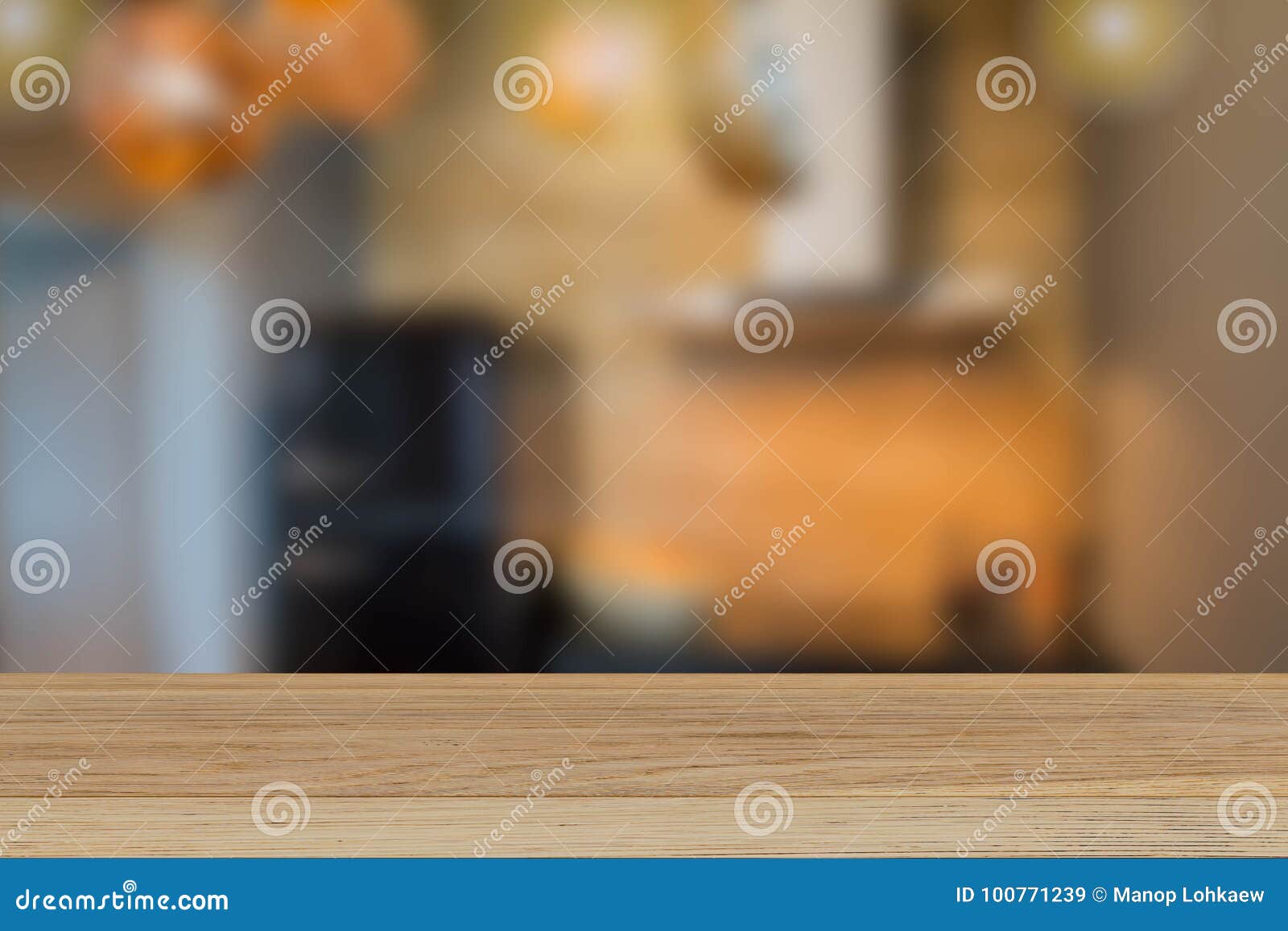 vintage wooden tabletop on blurred kitchen background